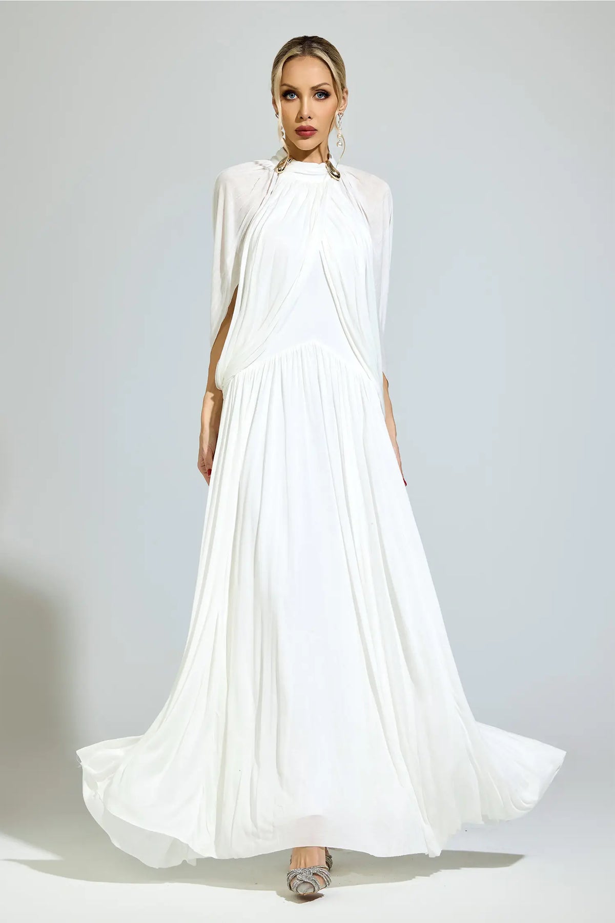 Michelle White Pleated Maxi Dress