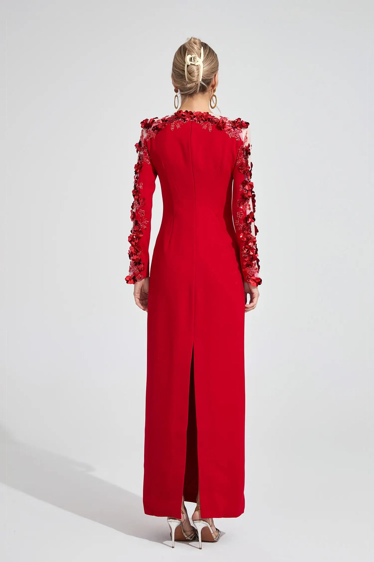 Abigail Red 3D Floral Maxi Dress