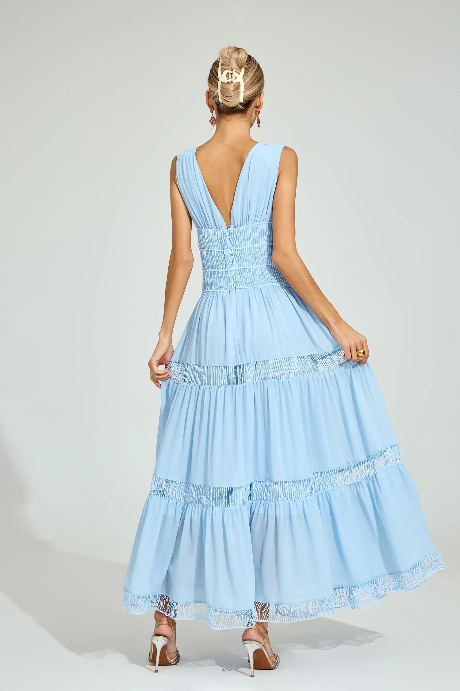 Sophia Light Blue Tiered Maxi Dress