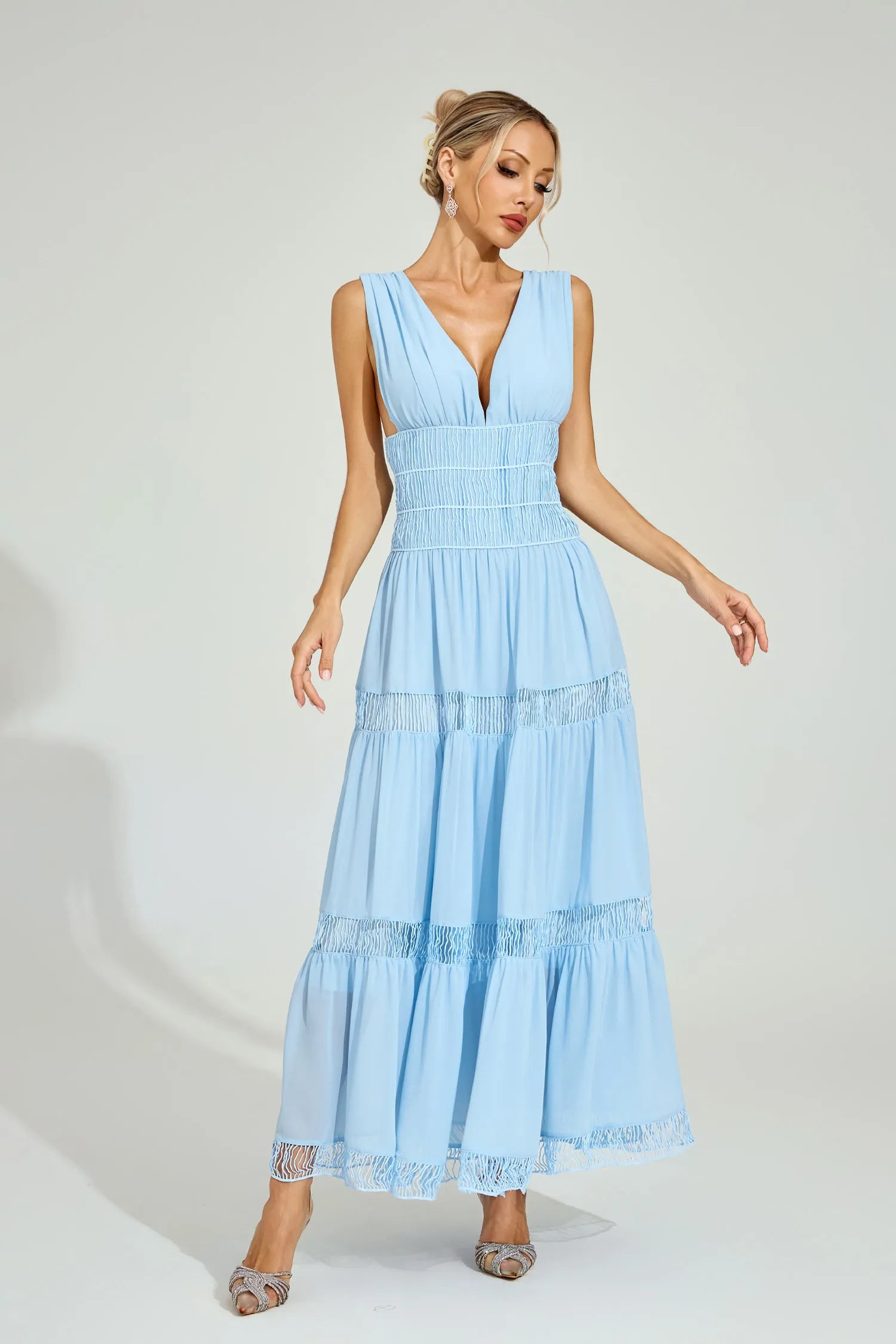 Sophia Light Blue Tiered Maxi Dress
