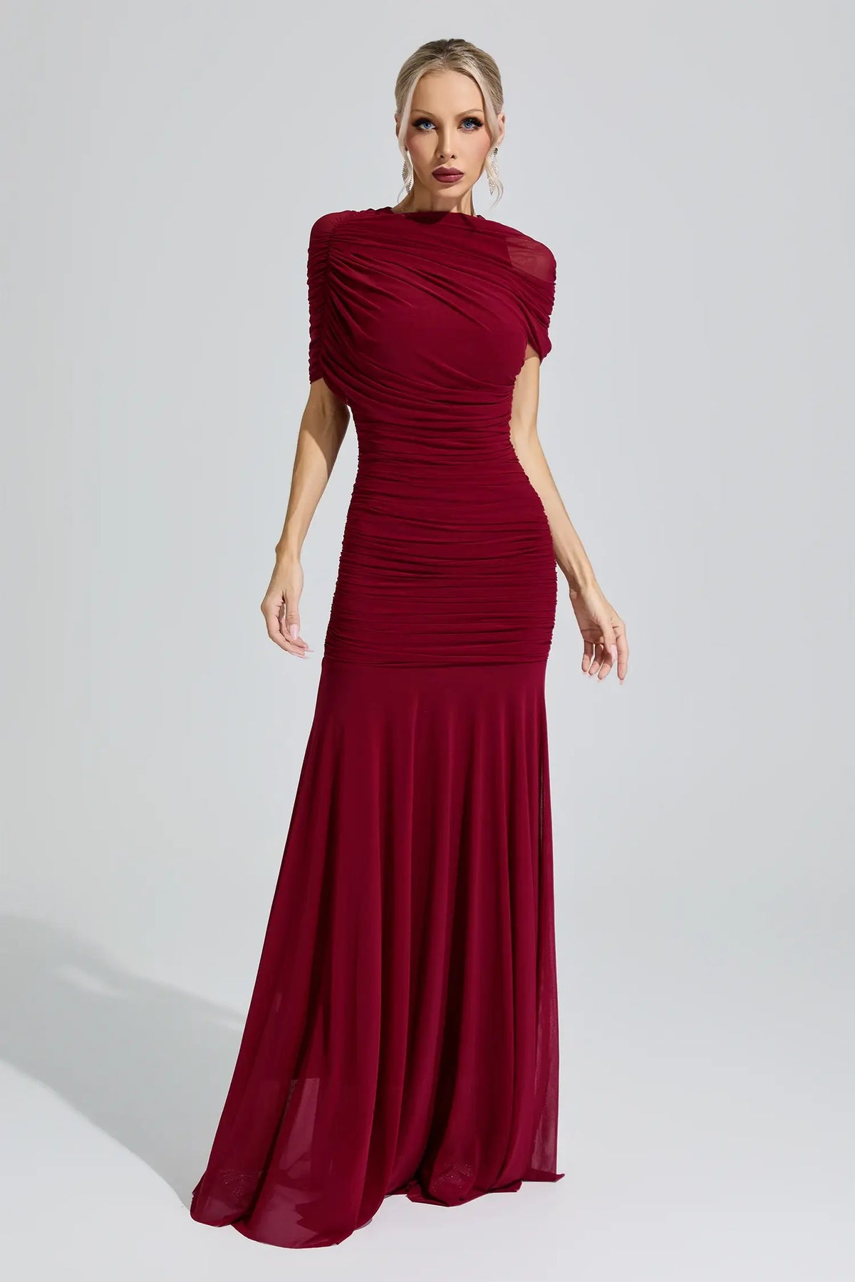 Elsinora Red Slim Fit Ruched Bodycon Maxi Dress