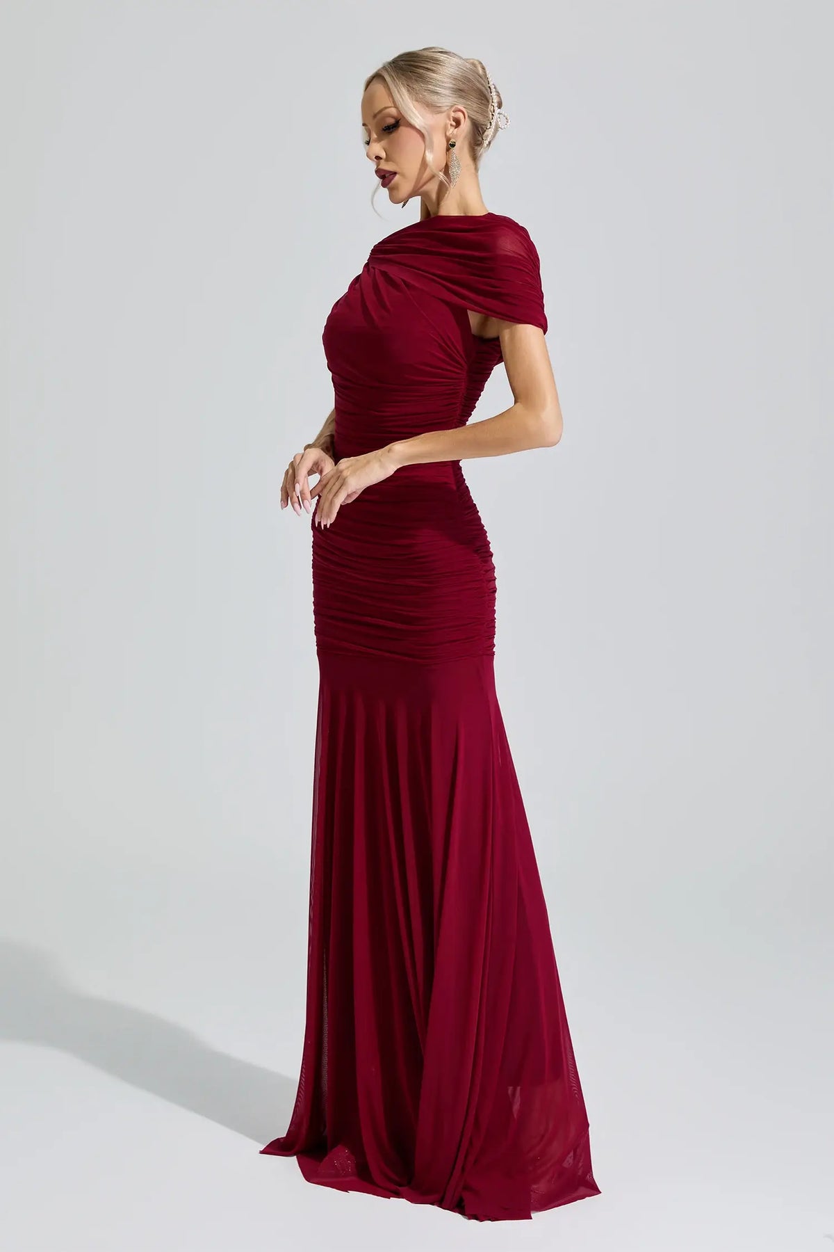 Elsinora Red Slim Fit Ruched Bodycon Maxi Dress
