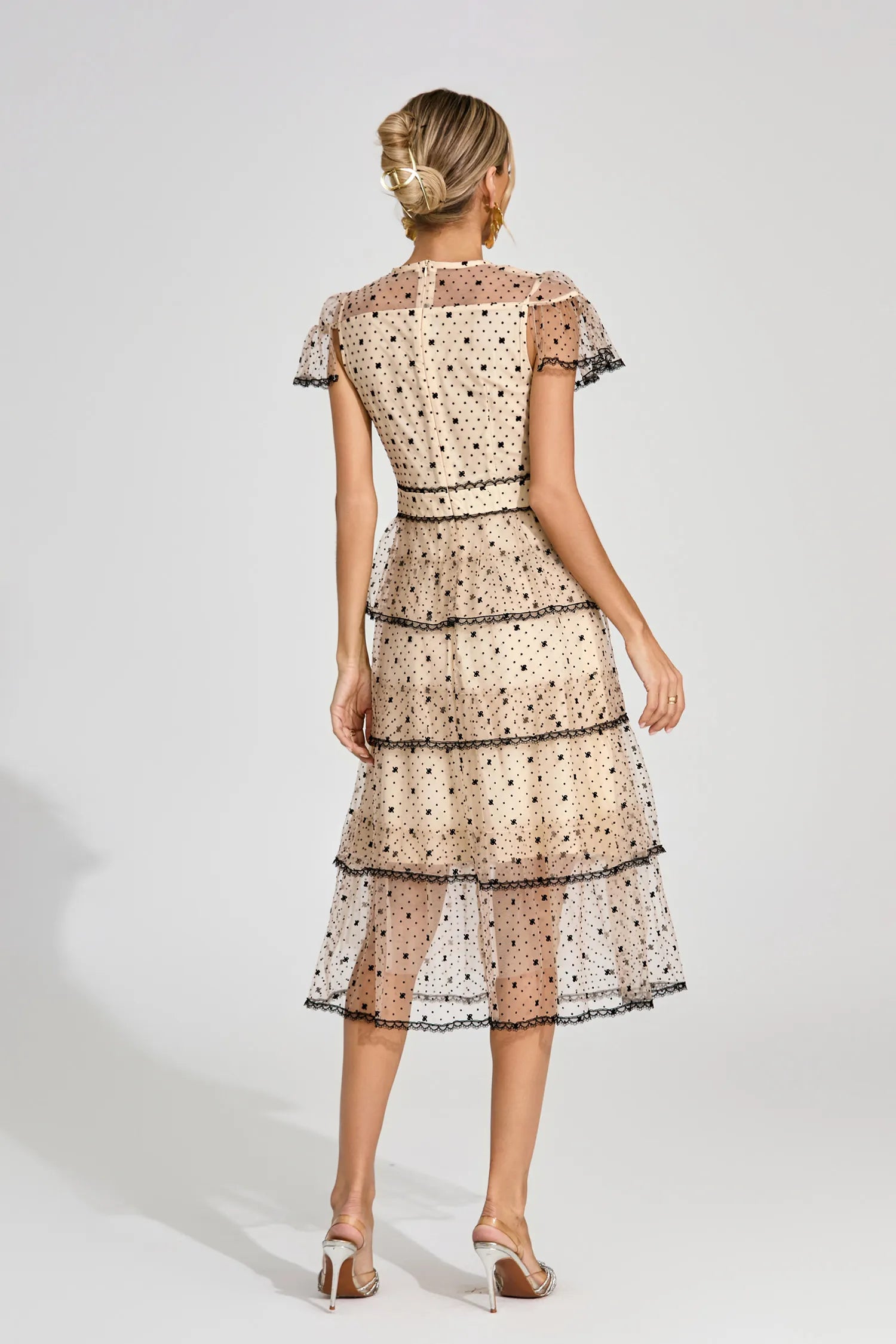 Phoebe Apricot Polka Dot Tulle Midi Dress