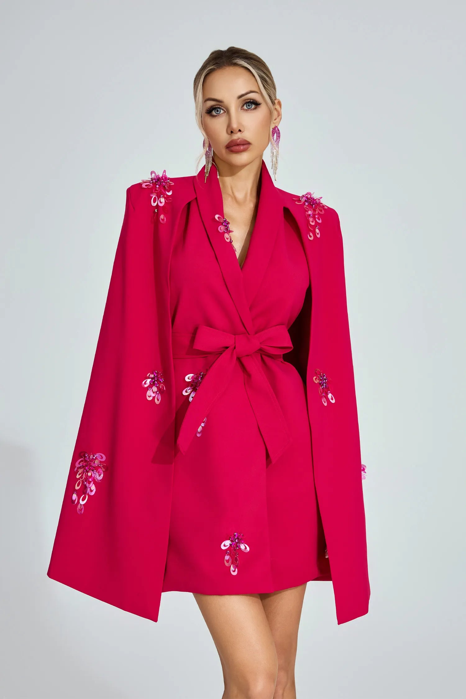 Taryn Rose Red Cape - Sleeve Blazer Dress