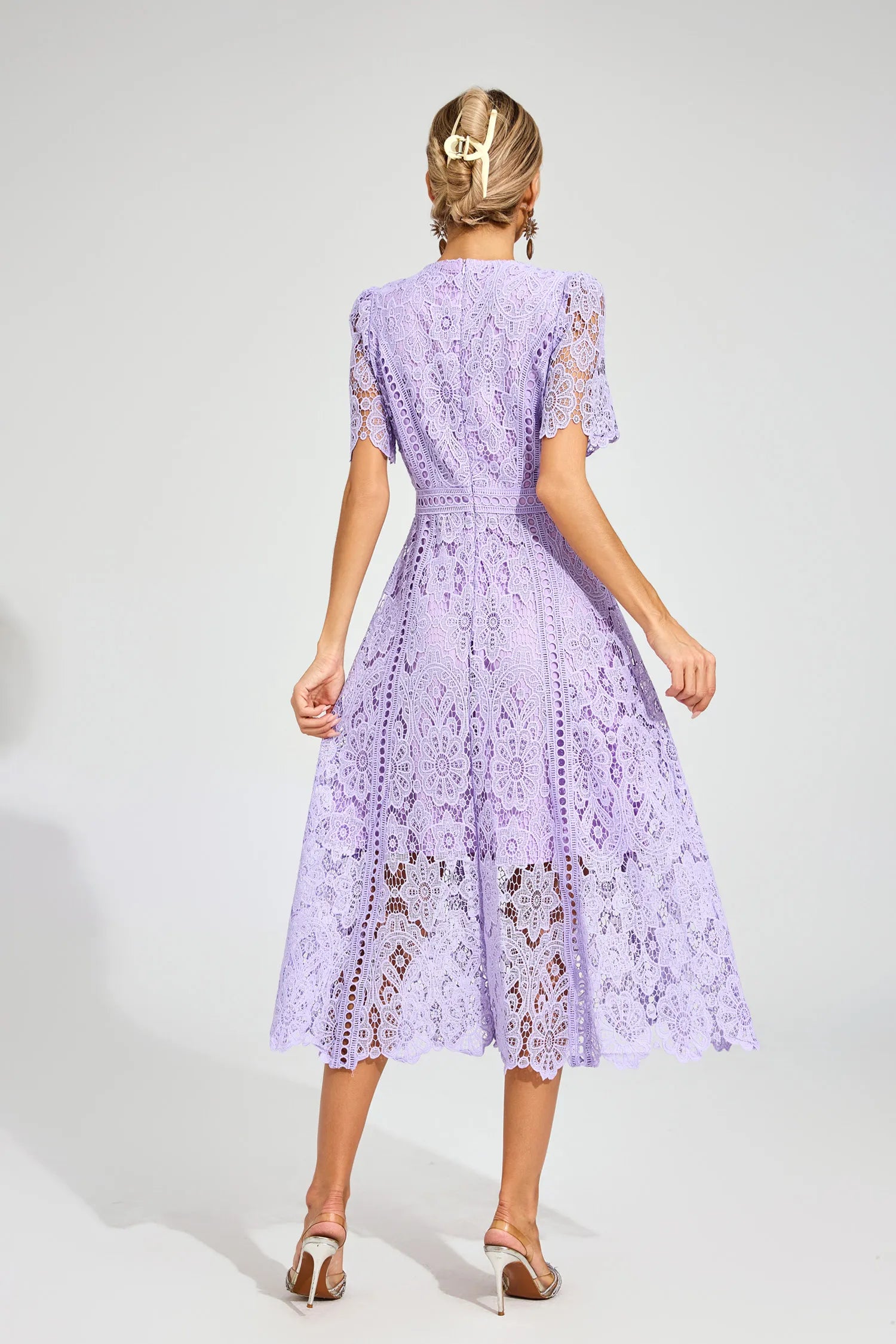 Ksenia Purple Lace Cut Out Midi Dress