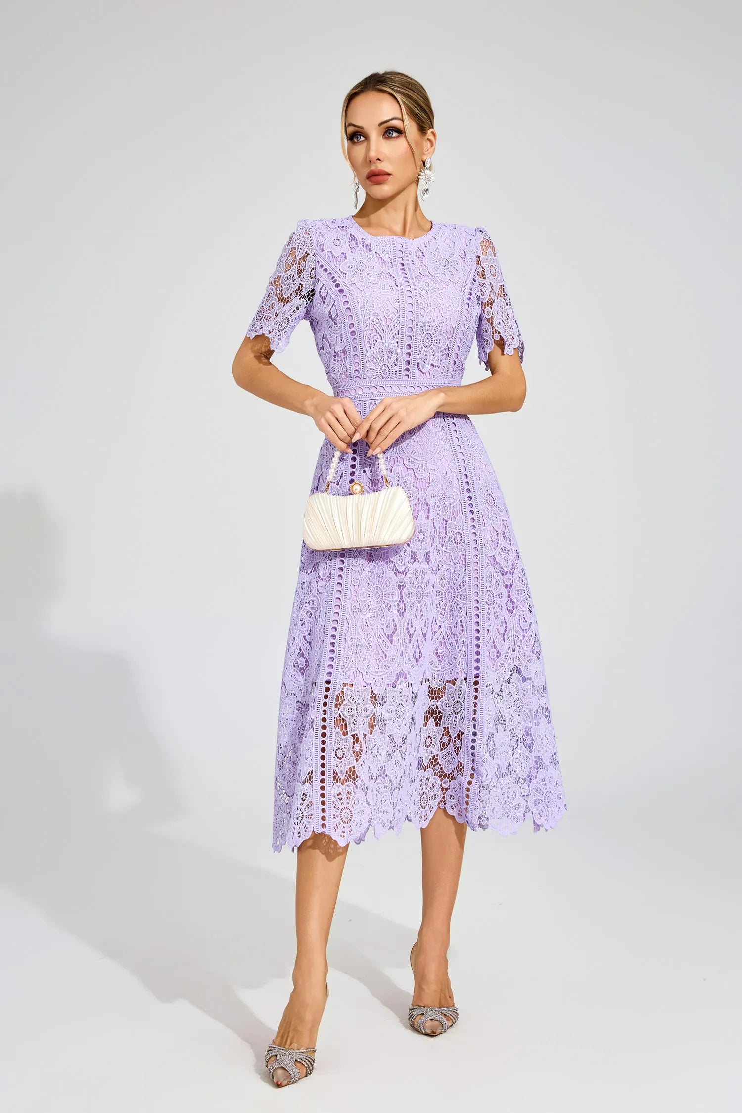 Ksenia Purple Lace Cut Out Midi Dress