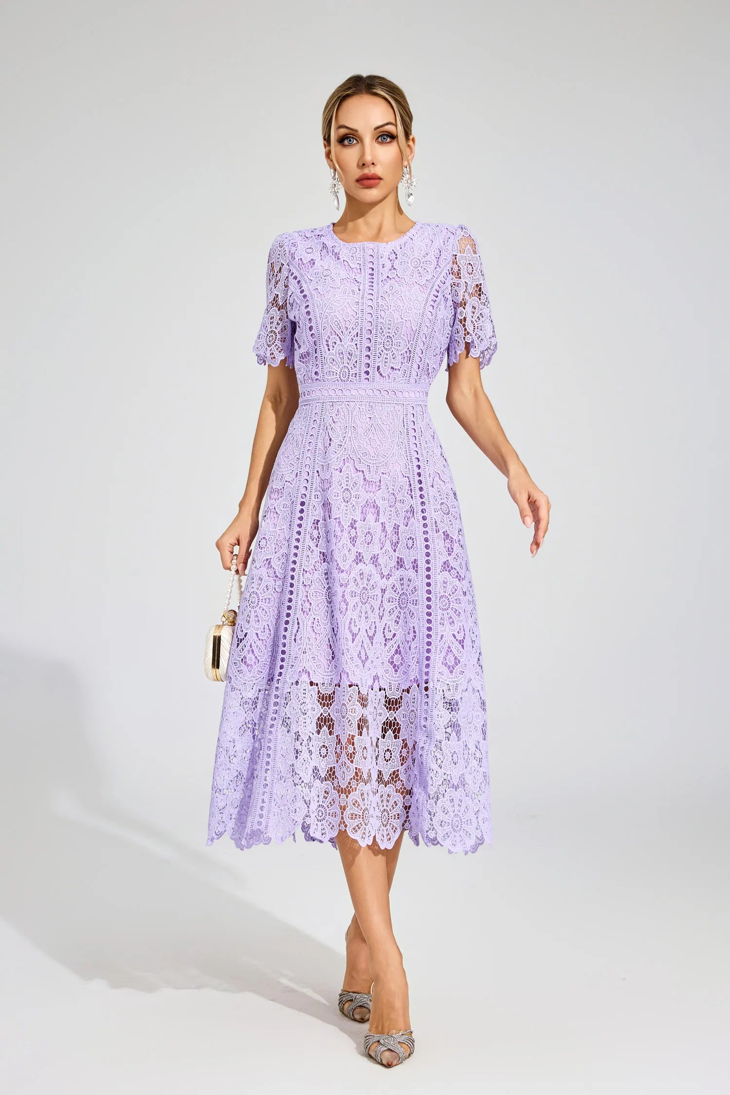 Ksenia Purple Lace Cut Out Midi Dress
