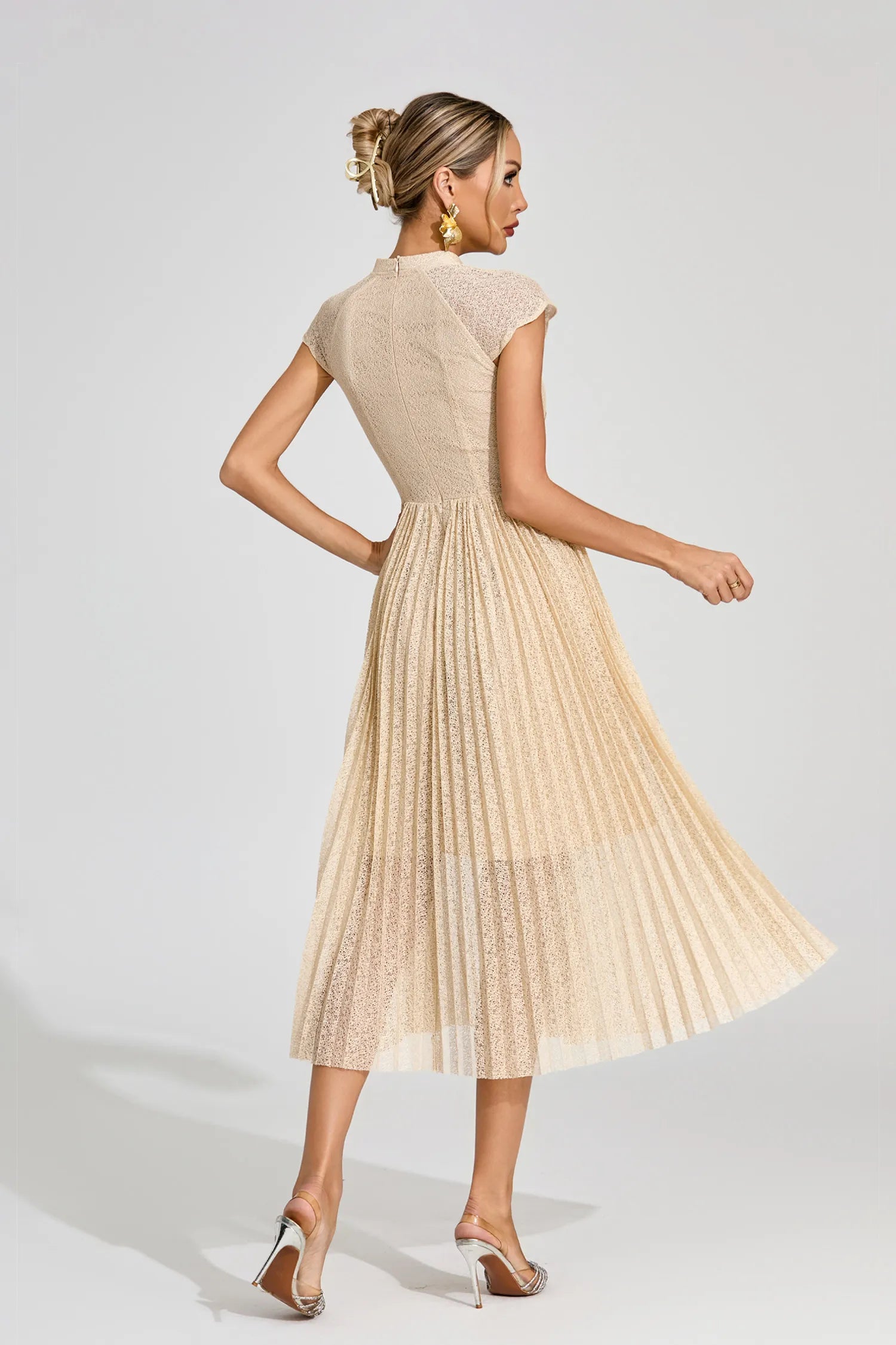 Alice Apricot Lace Embroidered Midi Dress