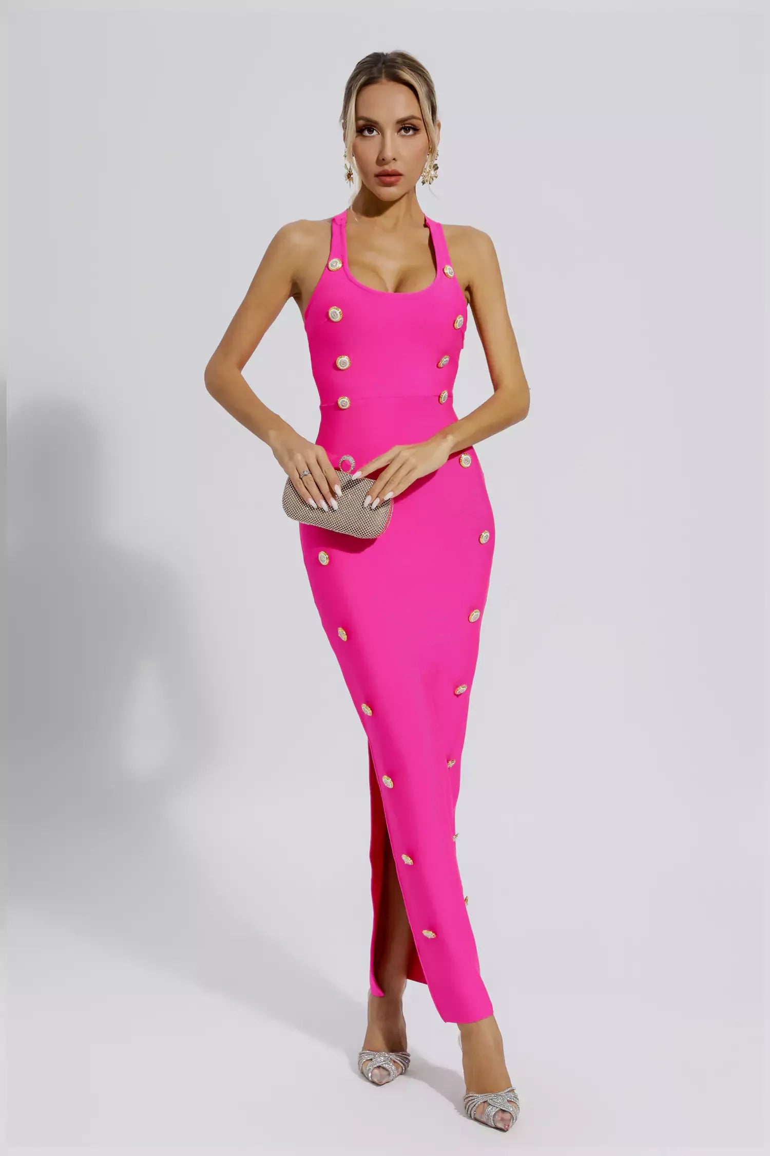 strapless open back dress Pink Satin Cape Maxi Dress  Mint Velvet