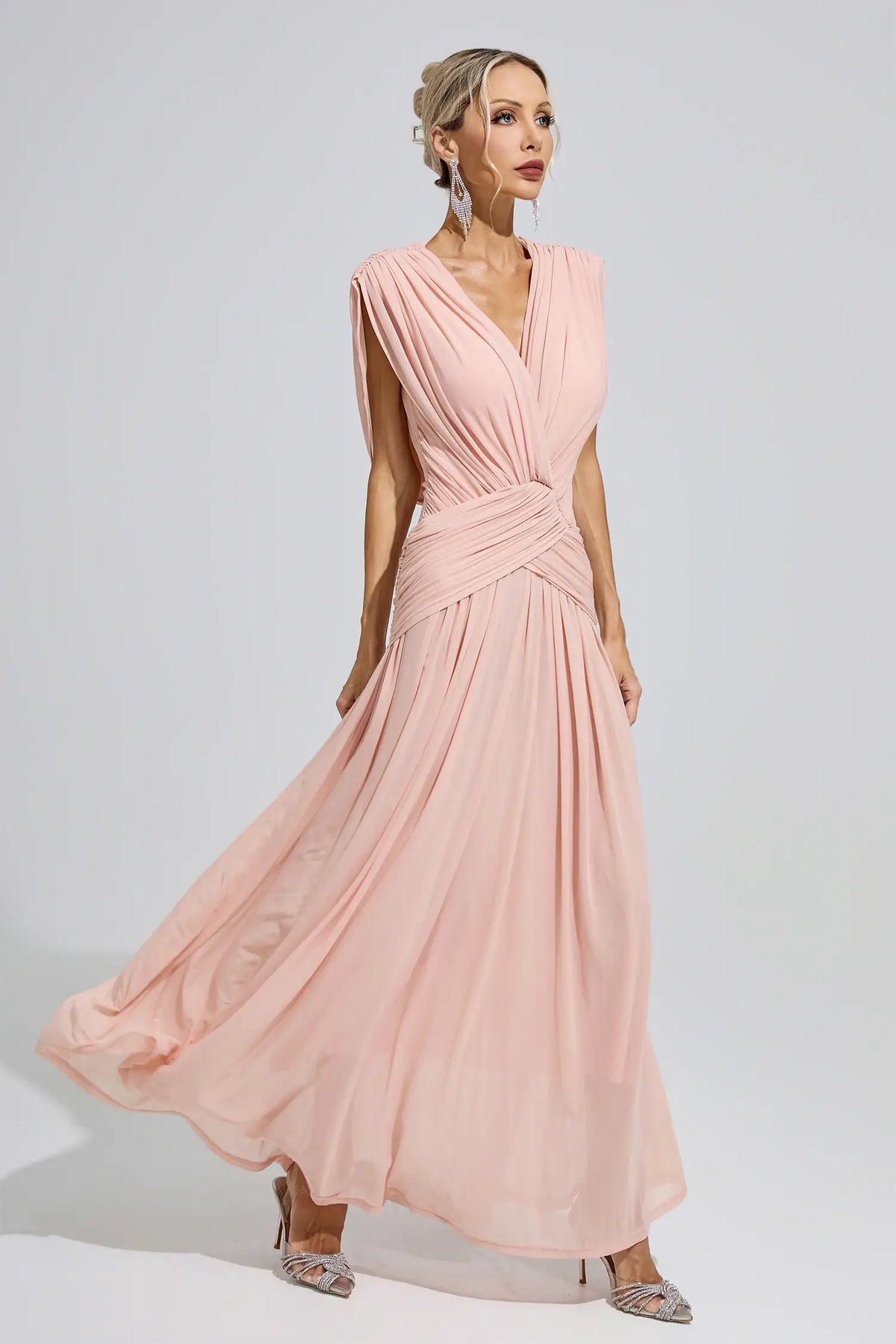 Serilda Pink Pleated Knit Maxi Dress