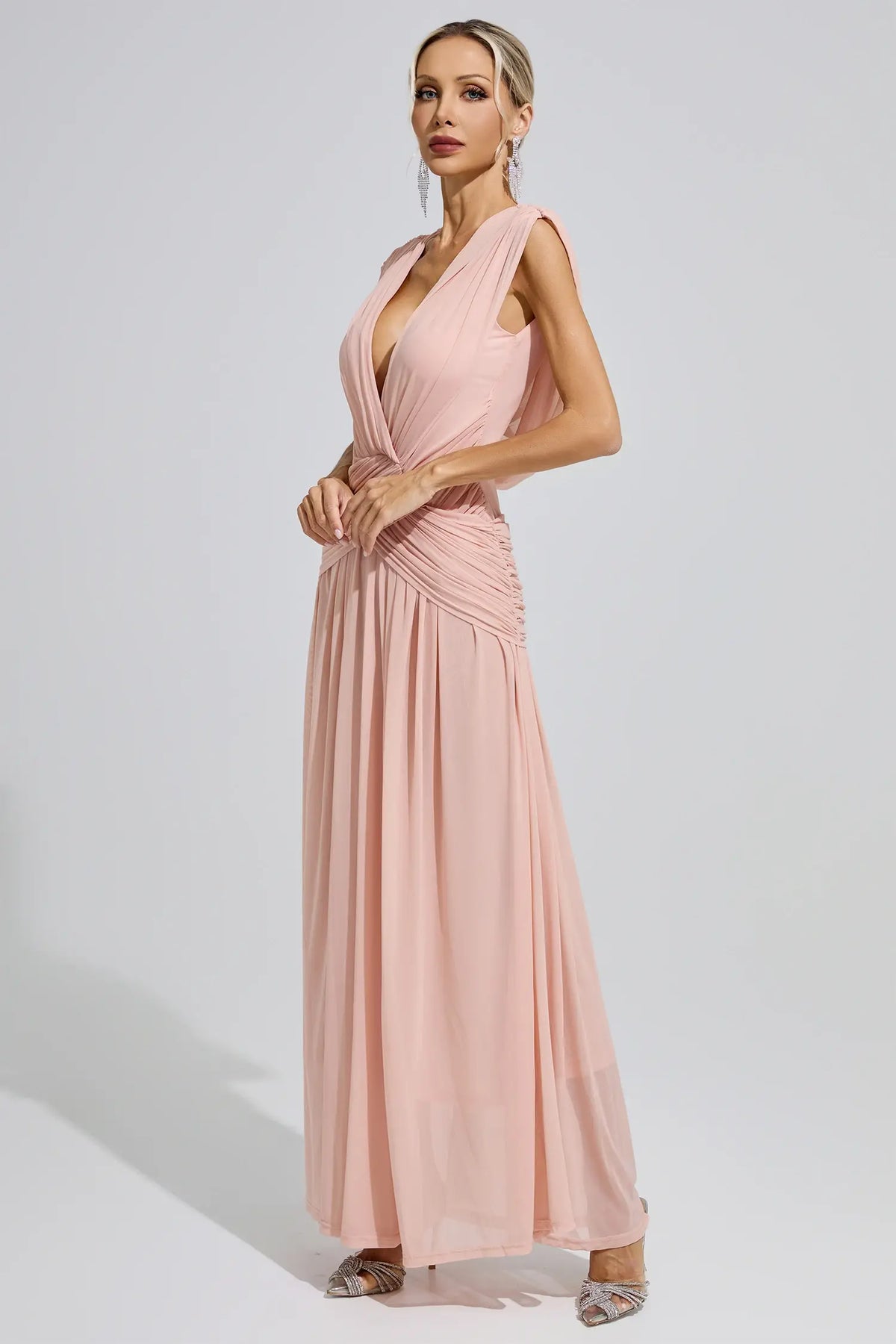 Serilda Pink Pleated Knit Maxi Dress