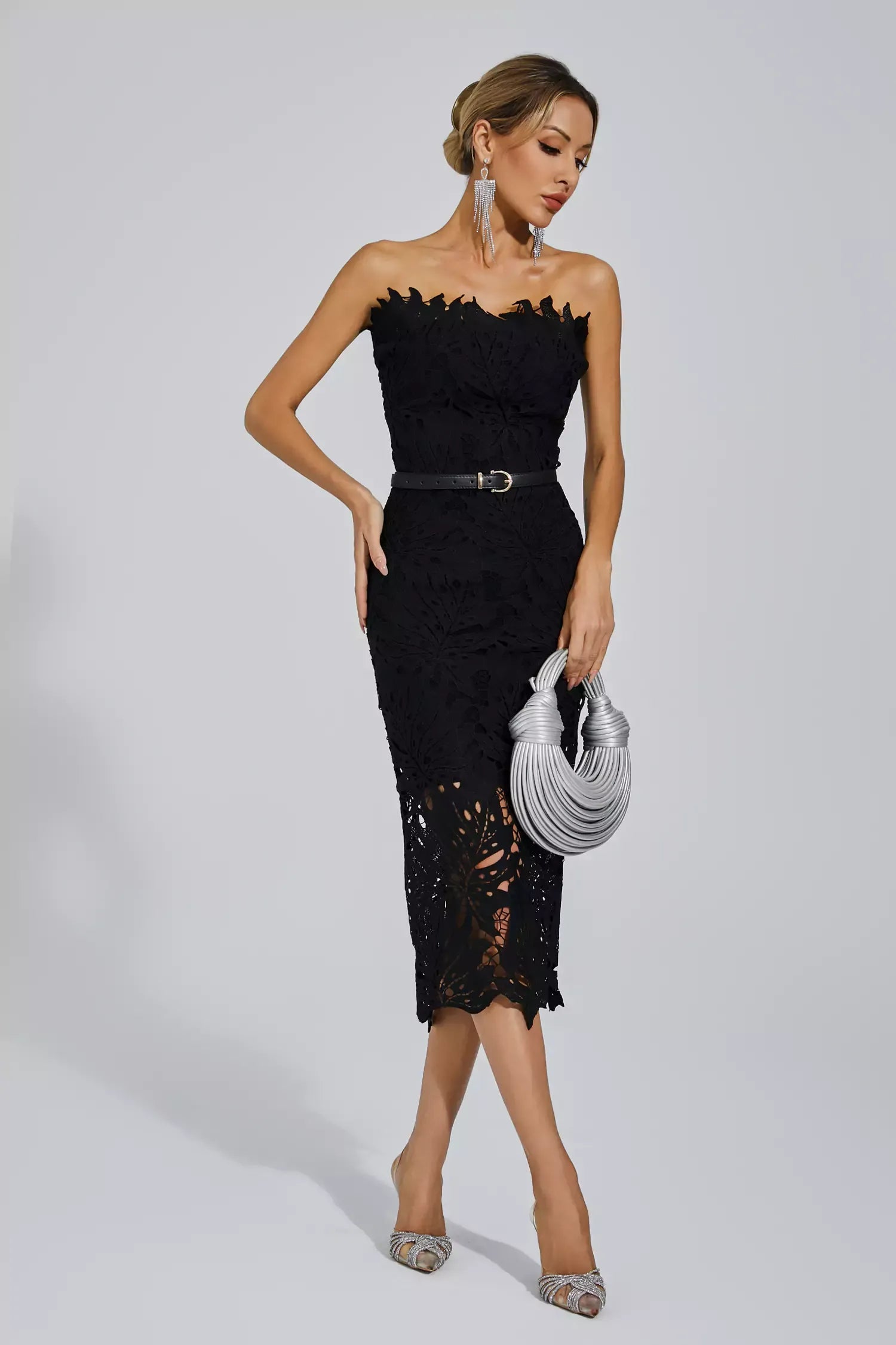 Jazlyn Black Floral Lace Midi Dress Jazlyn Black Floral Lace Midi Dress
