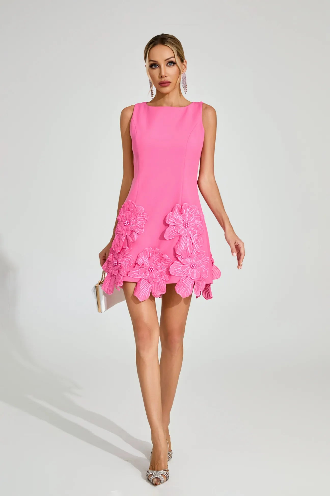 Irina Pink Floral Applique Mini Dress