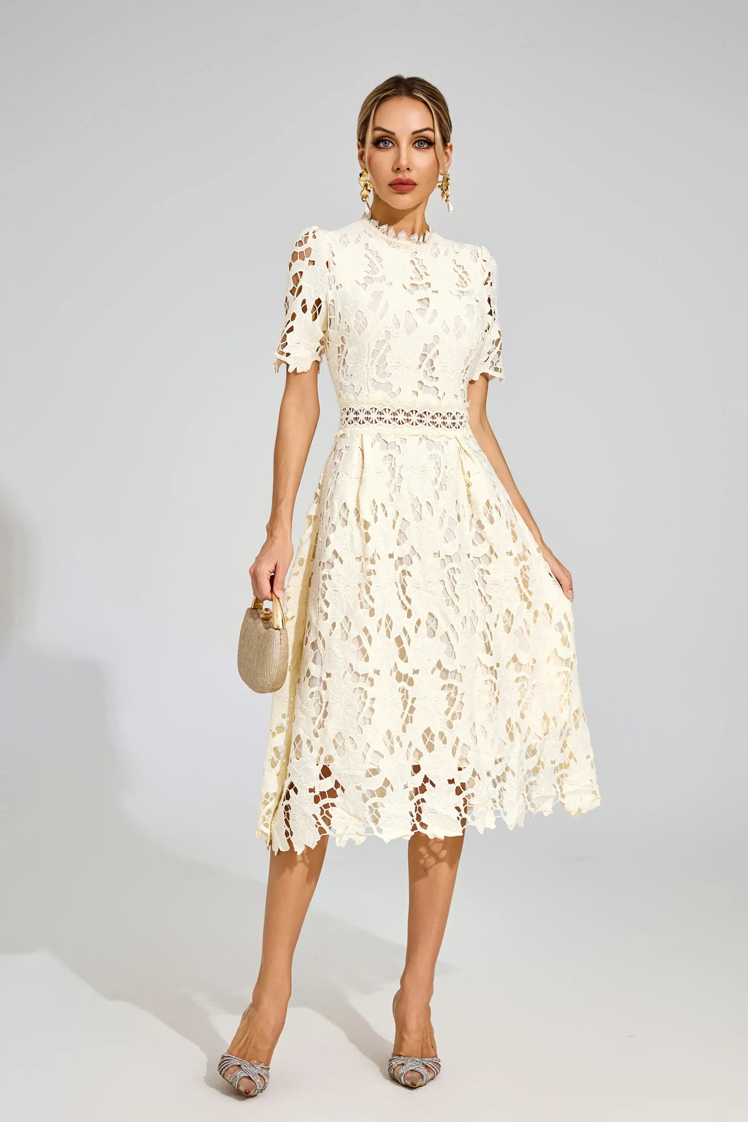 Joyce Apricot Lace Cut Out Midi Dress