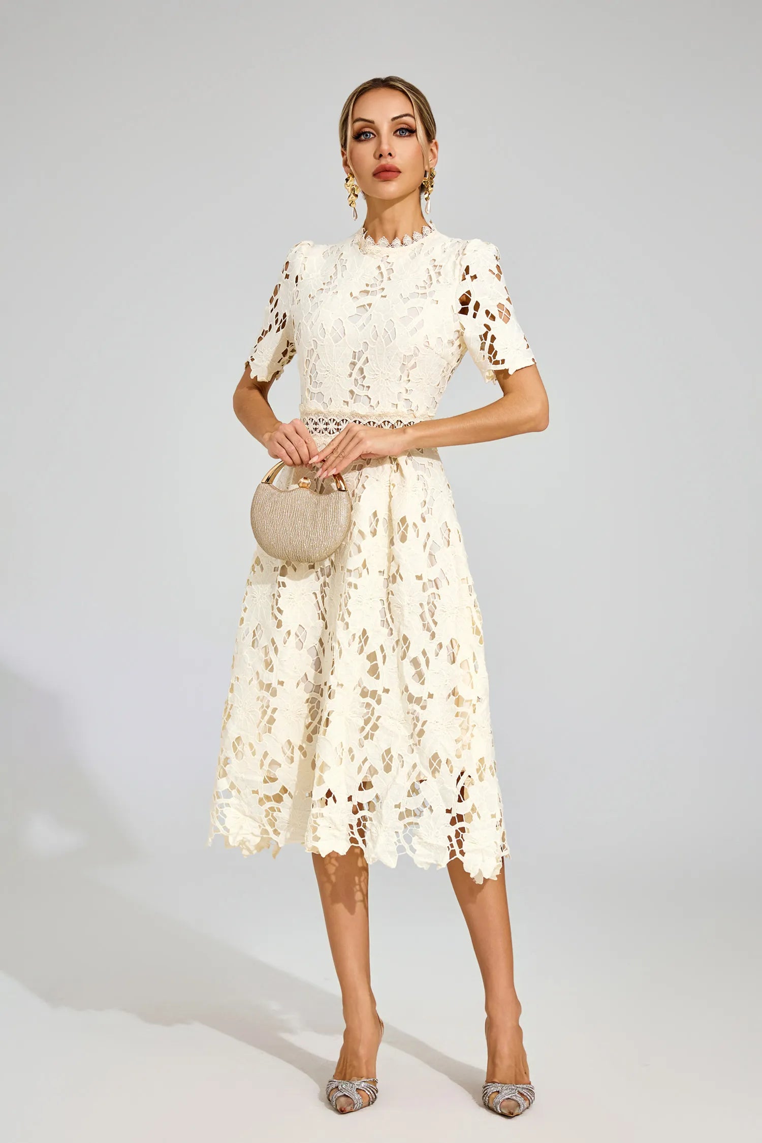 Joyce Apricot Lace Cut Out Midi Dress