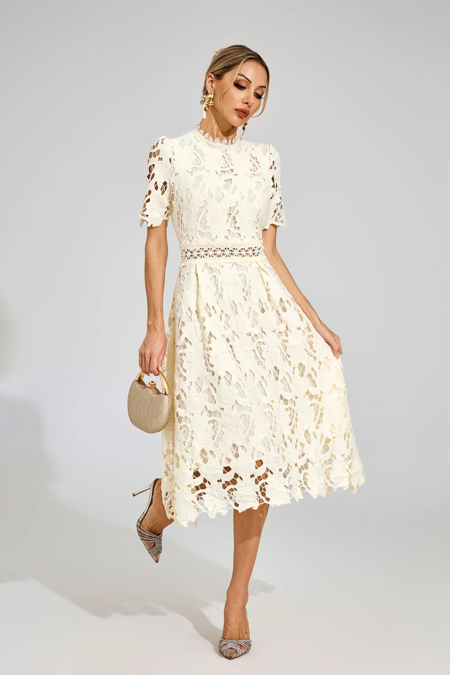 Joyce Apricot Lace Cut Out Midi Dress