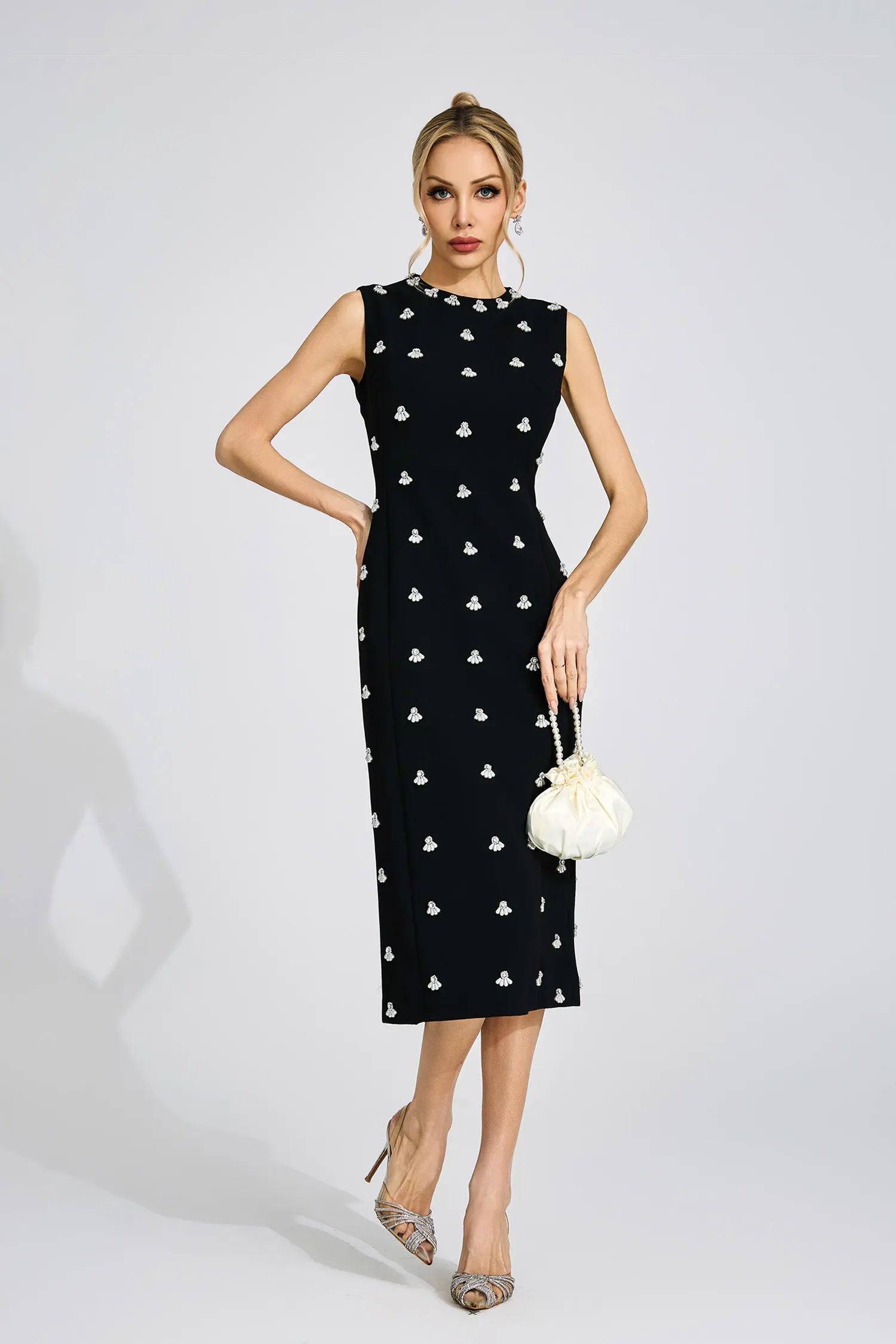 Solange Black Beaded Midi Dress