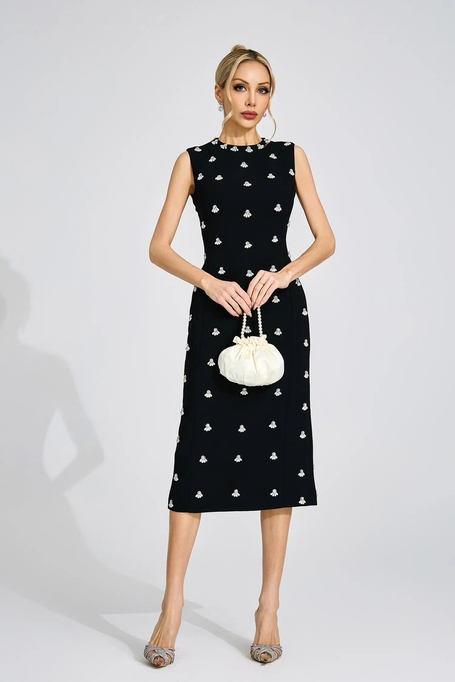 Solange Black Beaded Midi Dress