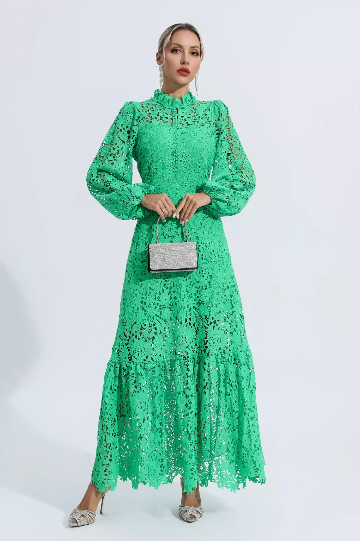 Julieta Green Cut Out Long Sleeve Maxi Dress