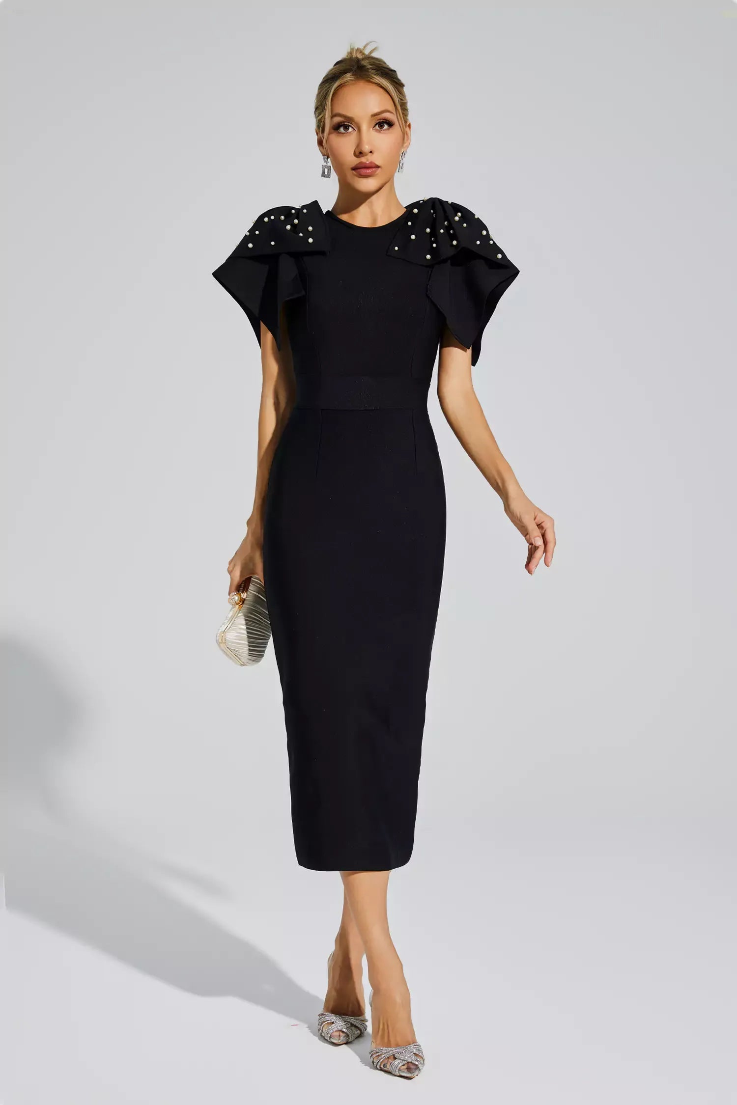 black midi embellished dress Kassidy Black Knitted Embellished Midi Dress
