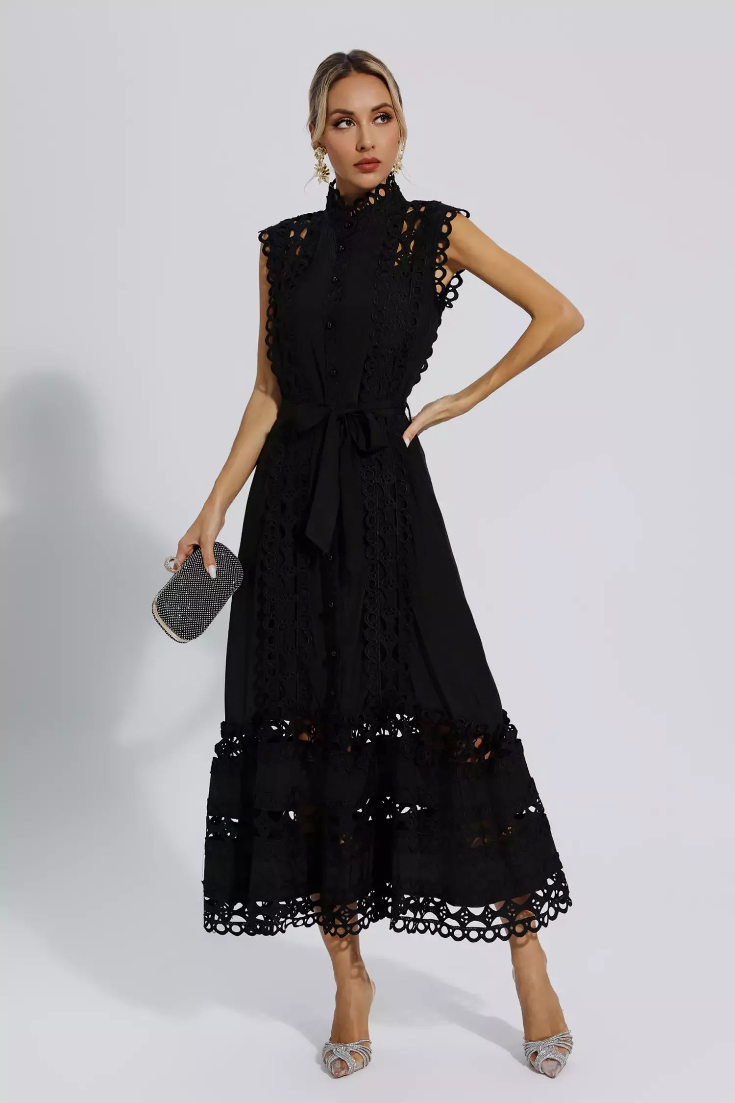 kenzie maxi dress black Kennedi Black Sleeveless Hollow Maxi Dress