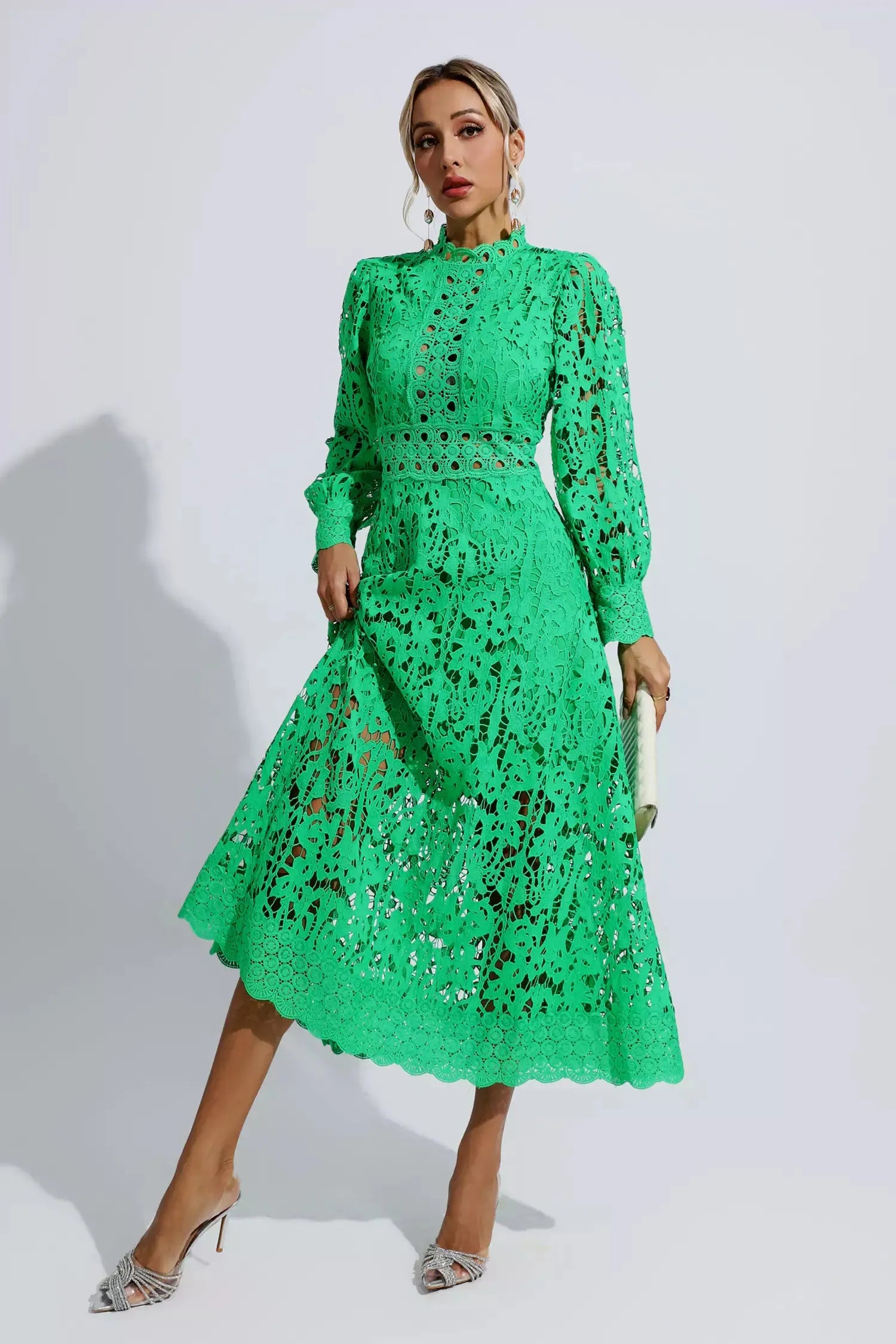 フランス製　KENZO ケンゾー　ライトグリーン　ワンピース　黄緑　ドレス Kenzie Green Lace Cutout Maxi Dress