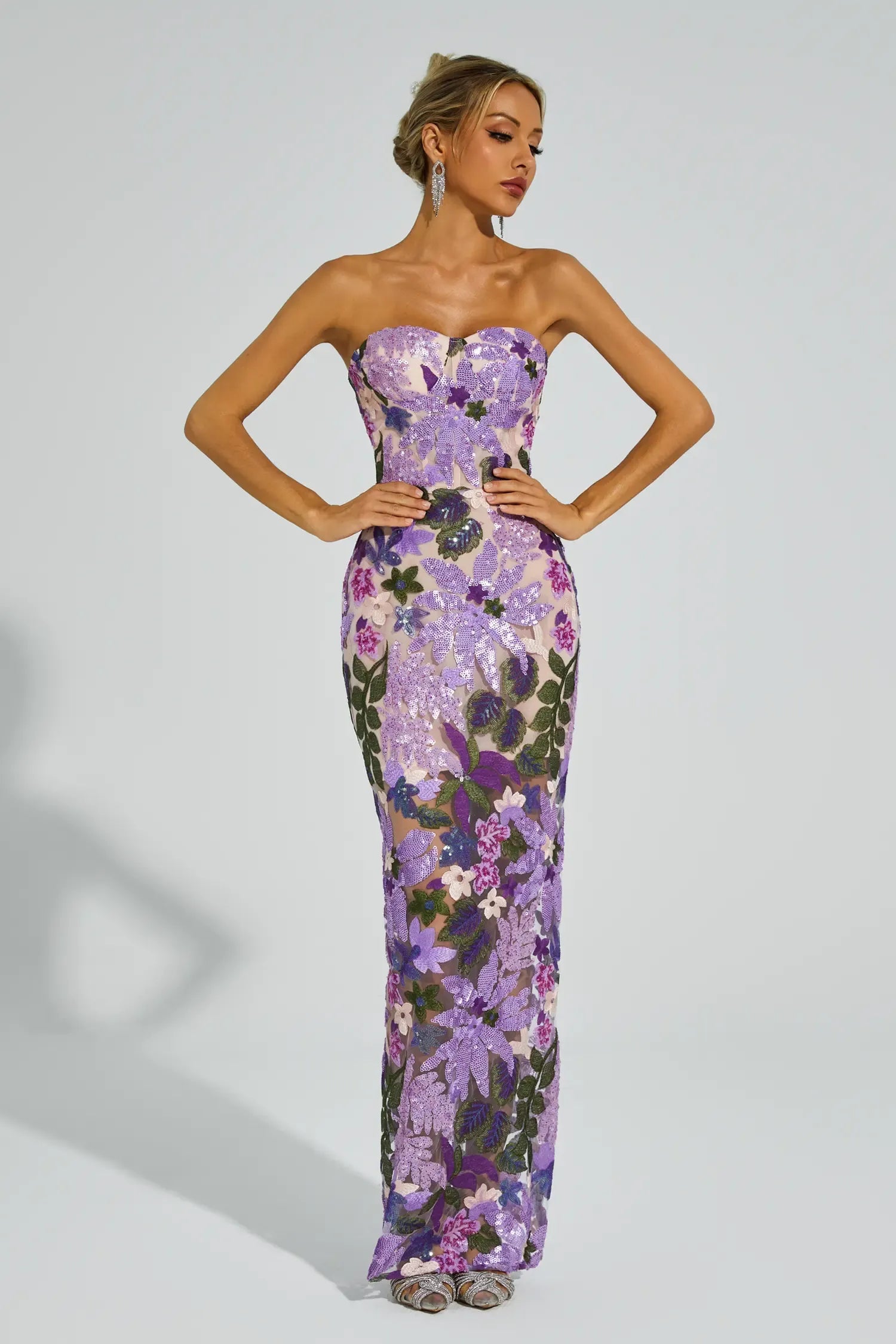 Leanna Purple Embroidered Sequins Maxi Dress