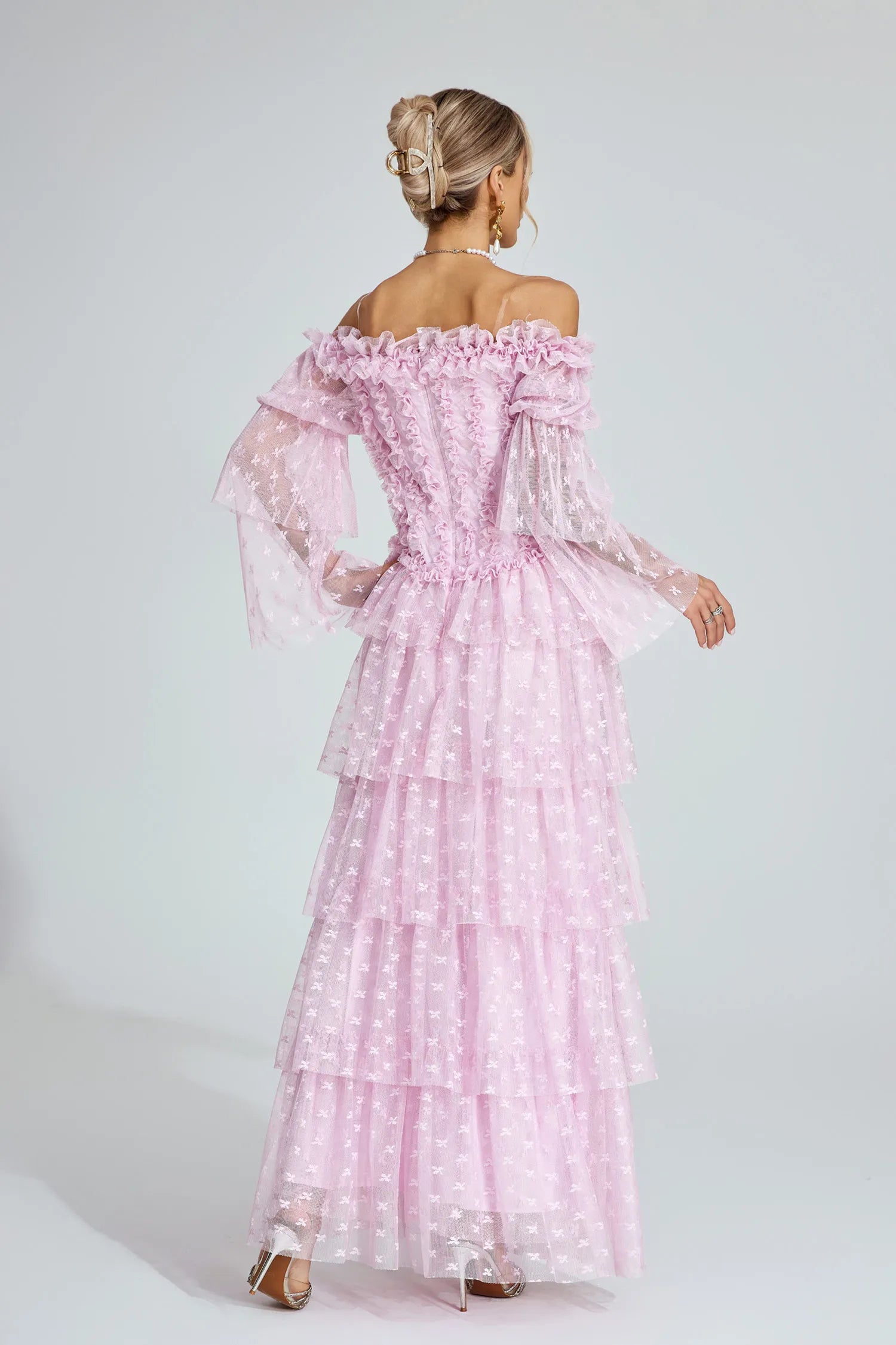 Morgan Pink Mesh Tiered Maxi Dress
