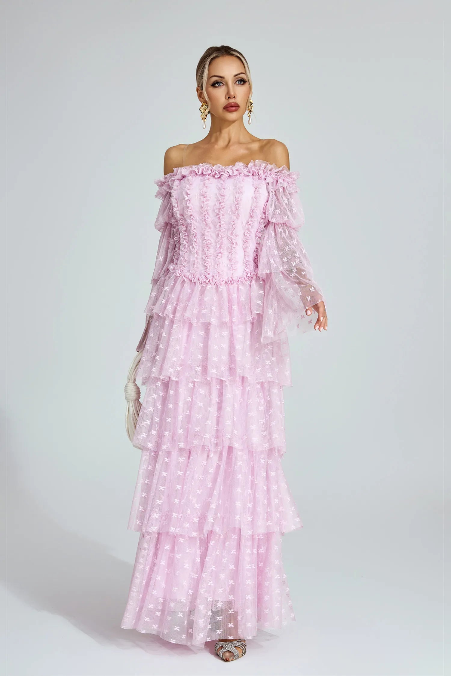 Morgan Pink Mesh Tiered Maxi Dress