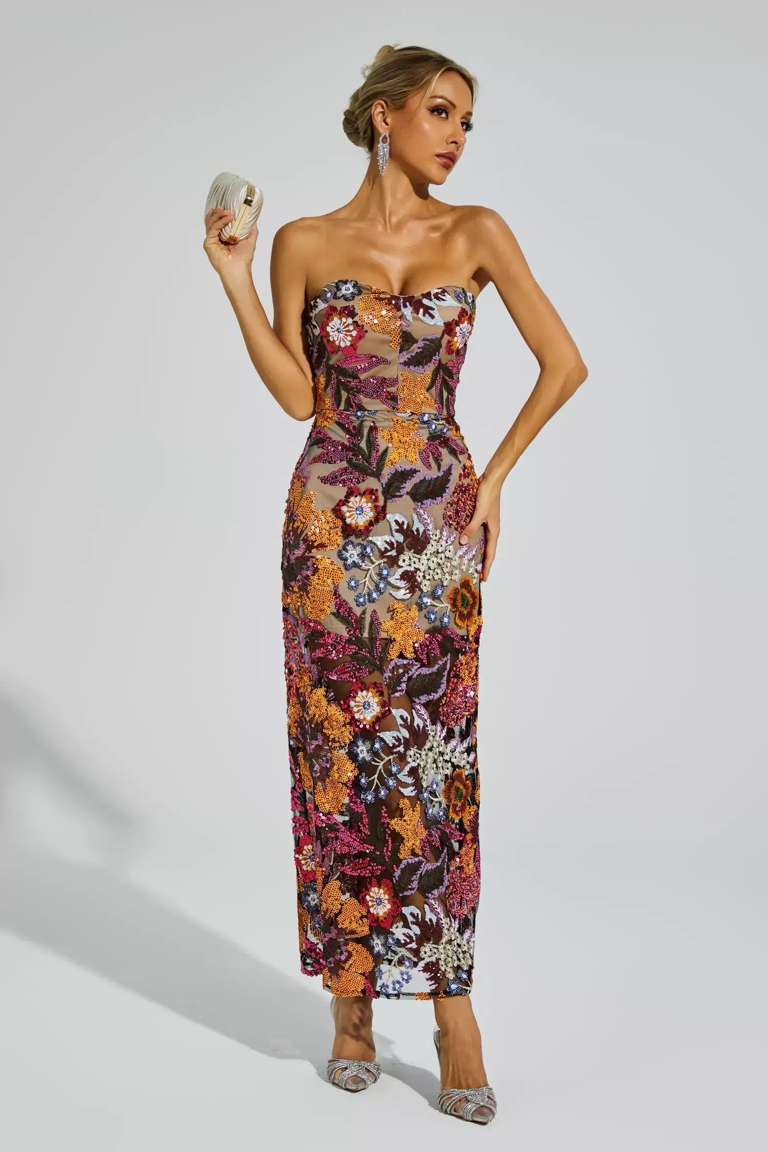 Leanna Orange Flower Embroidered Maxi Dress Leanna Orange Flower Embroidered Maxi Dress
