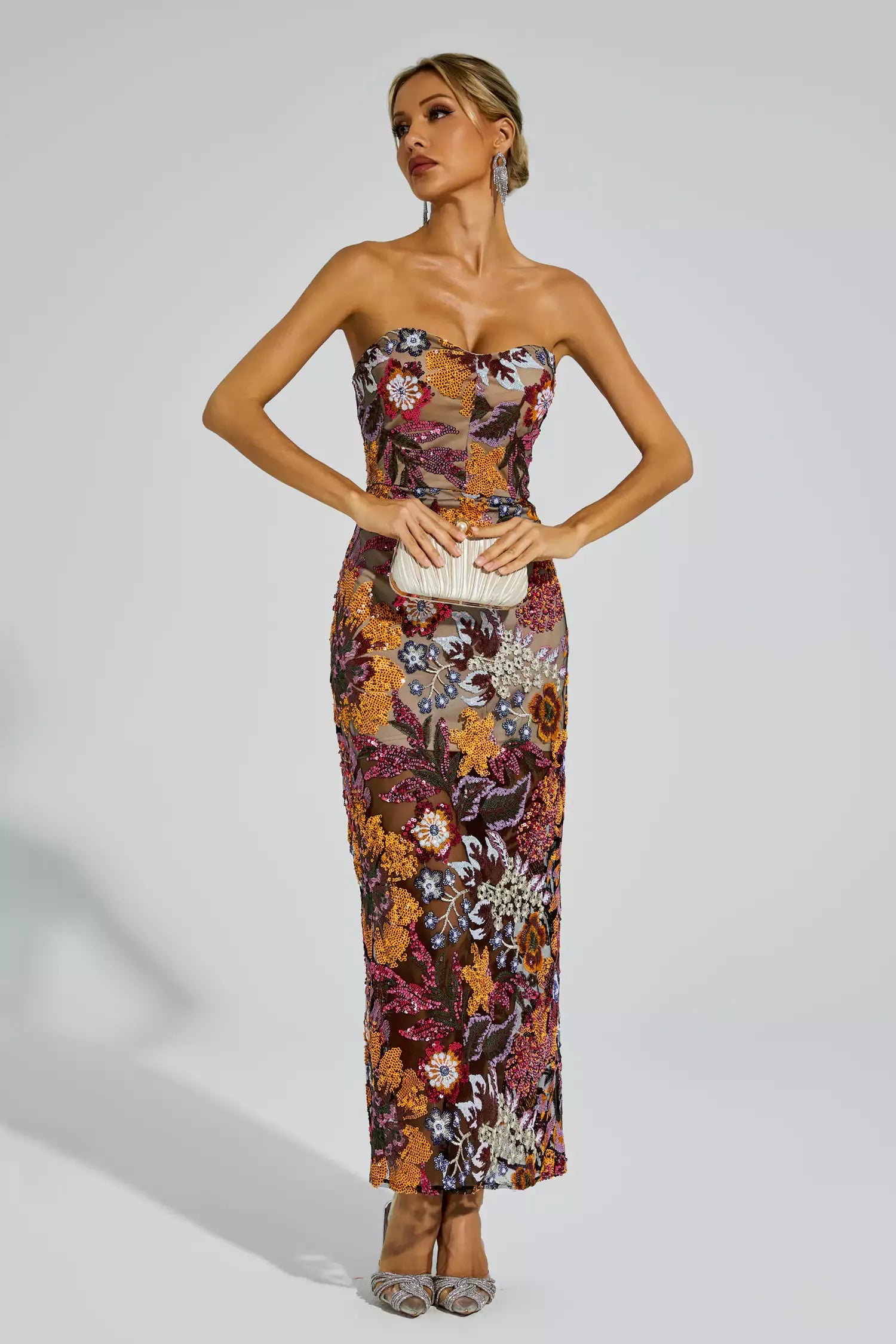 Leanna Orange Flower Embroidered Maxi Dress