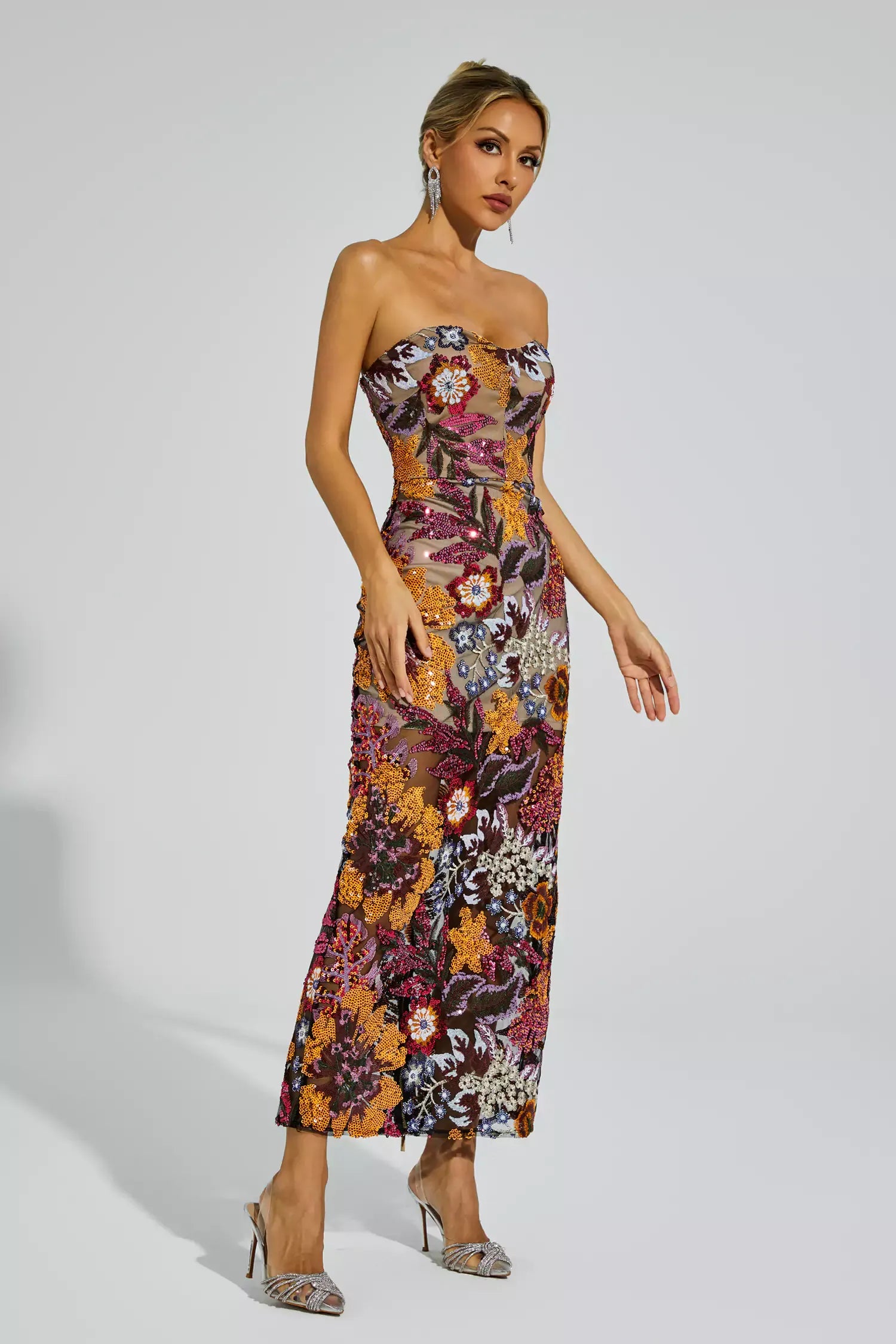 Leanna Orange Flower Embroidered Maxi Dress