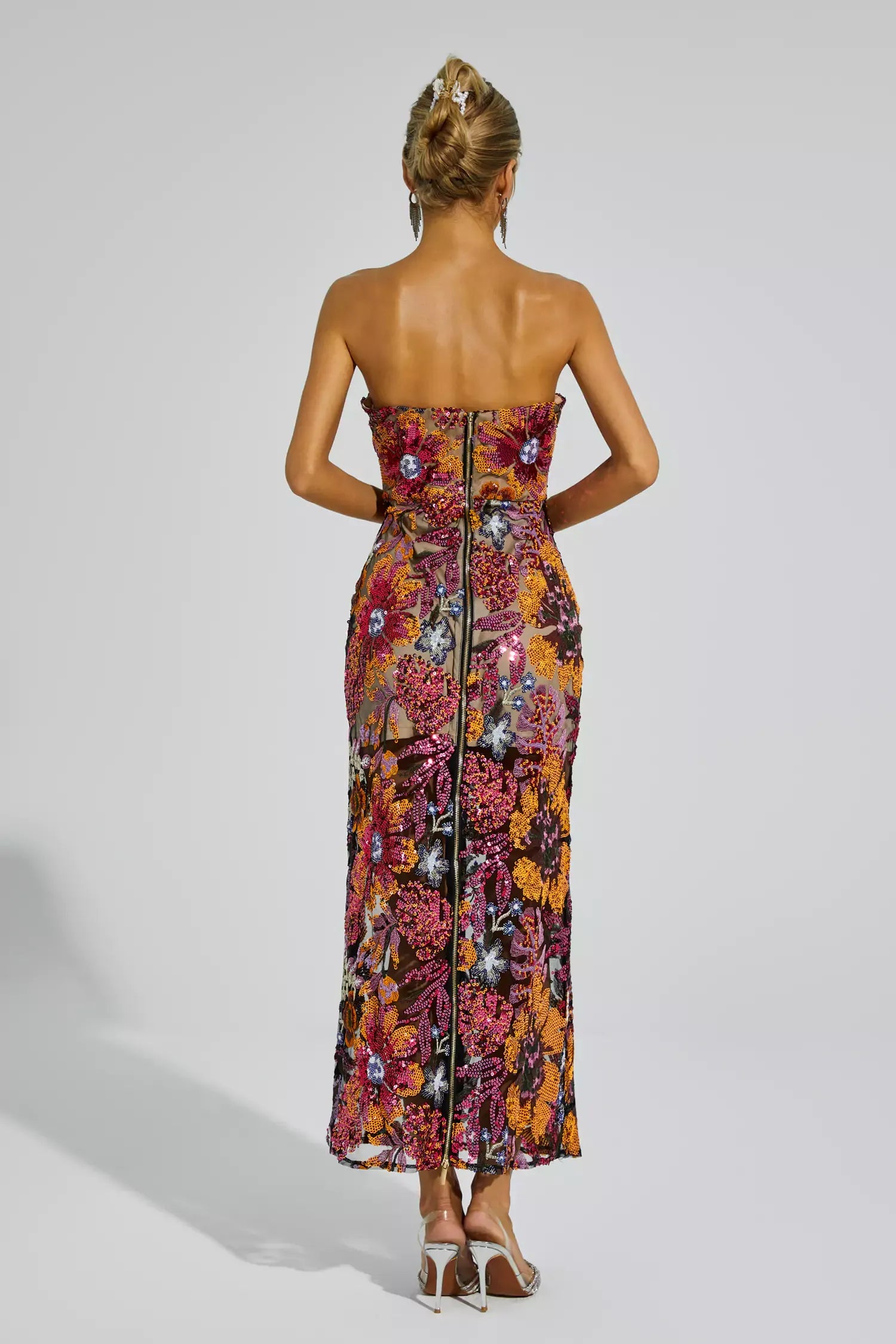 Leanna Orange Flower Embroidered Maxi Dress