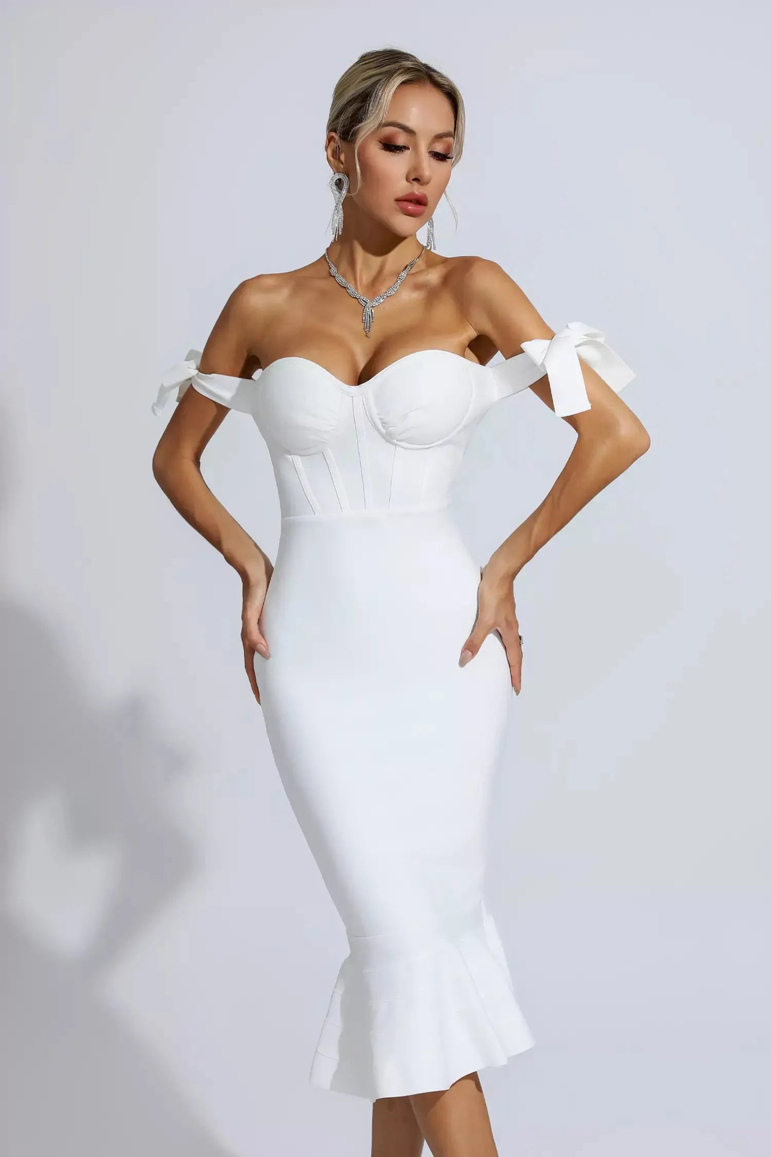 chinese dress ladies Legacy White Mermaid Midi Dress