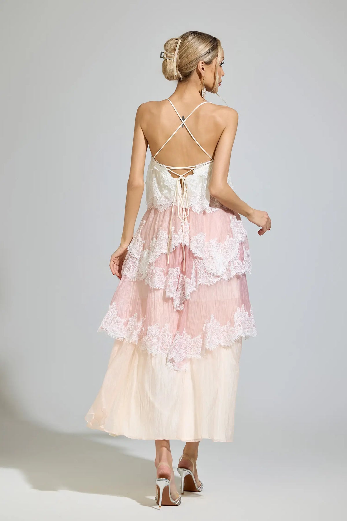 Brynn Pink Lace Party Maxi Dress