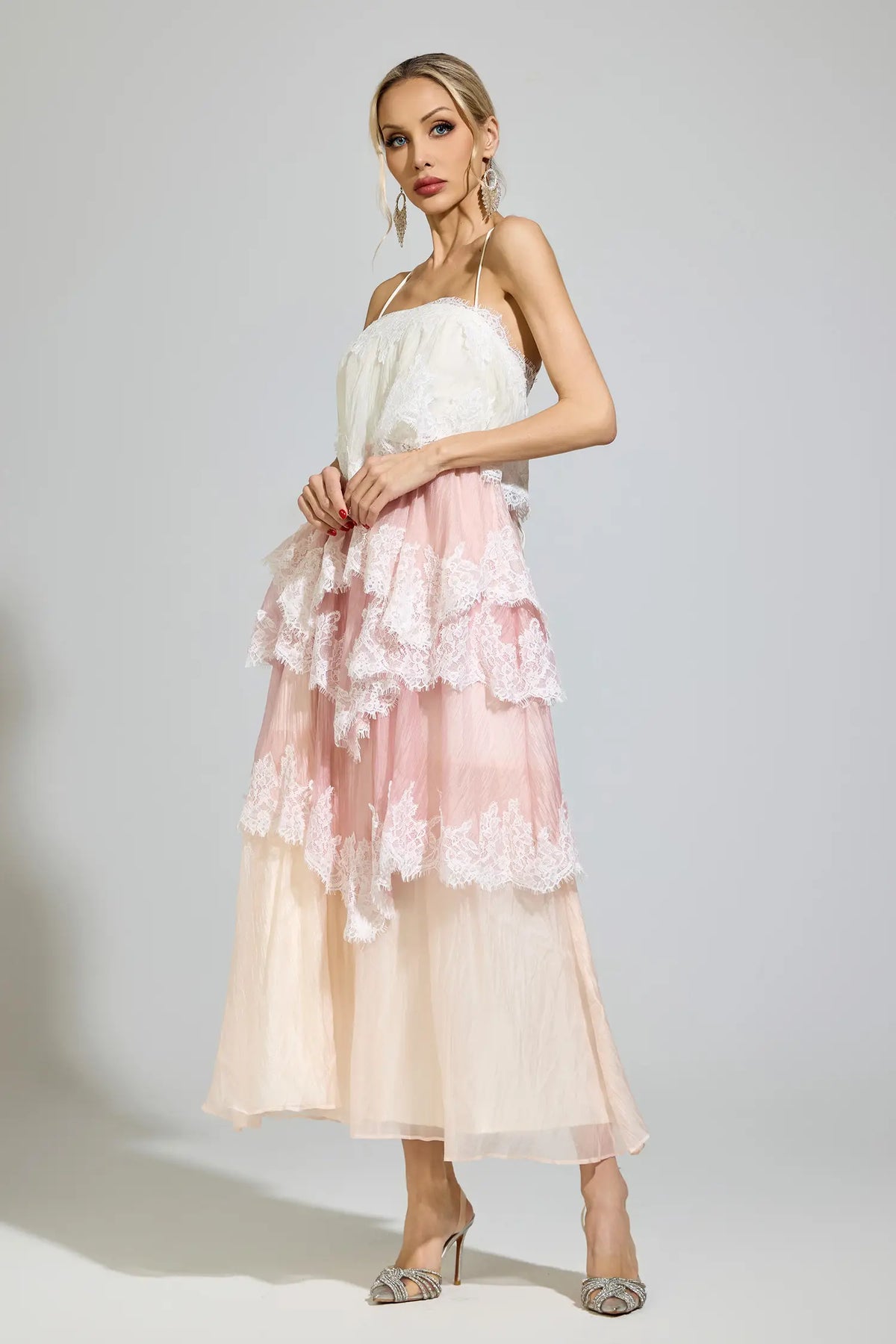 Brynn Pink Lace Party Maxi Dress