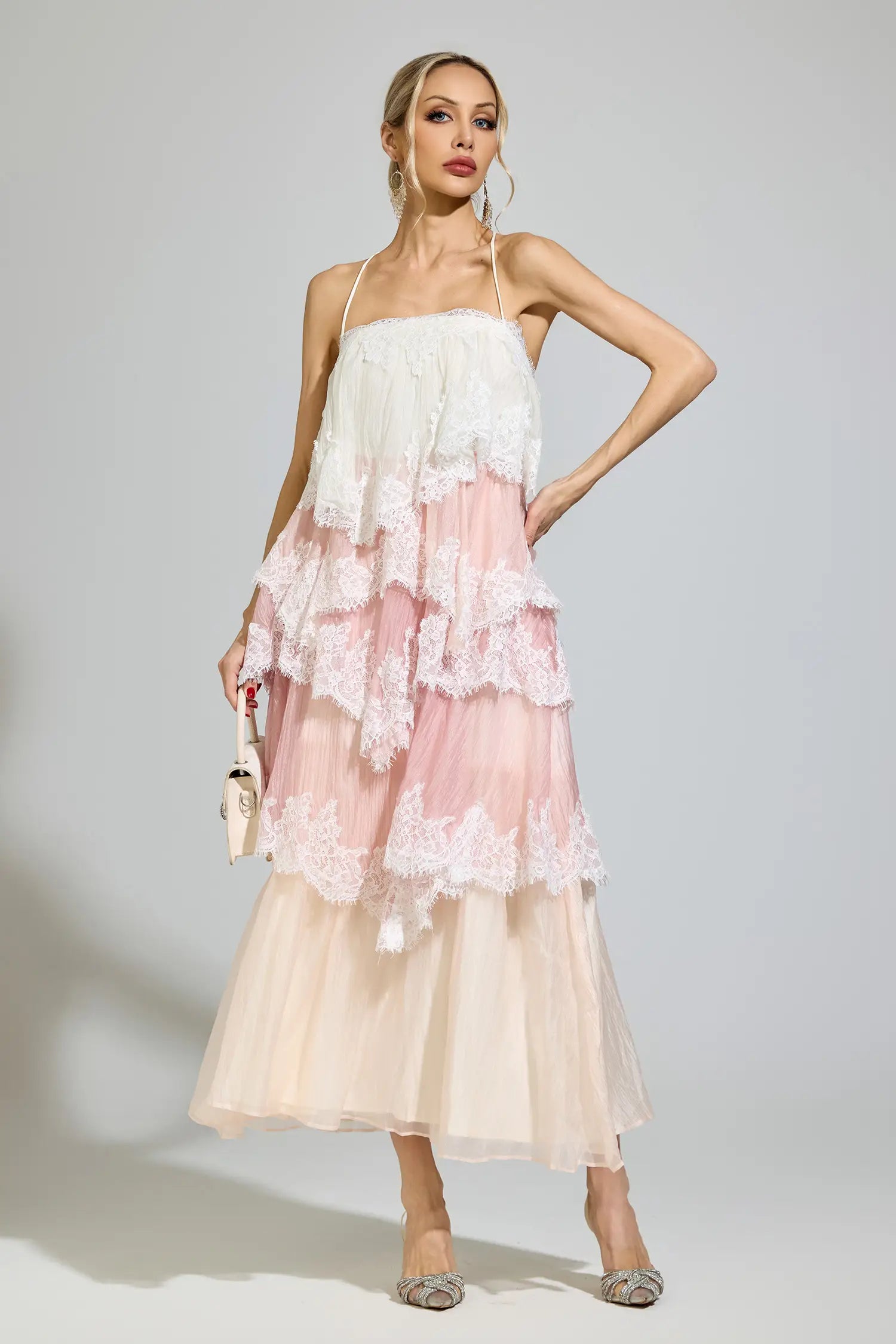 Brynn Pink Lace Party Maxi Dress