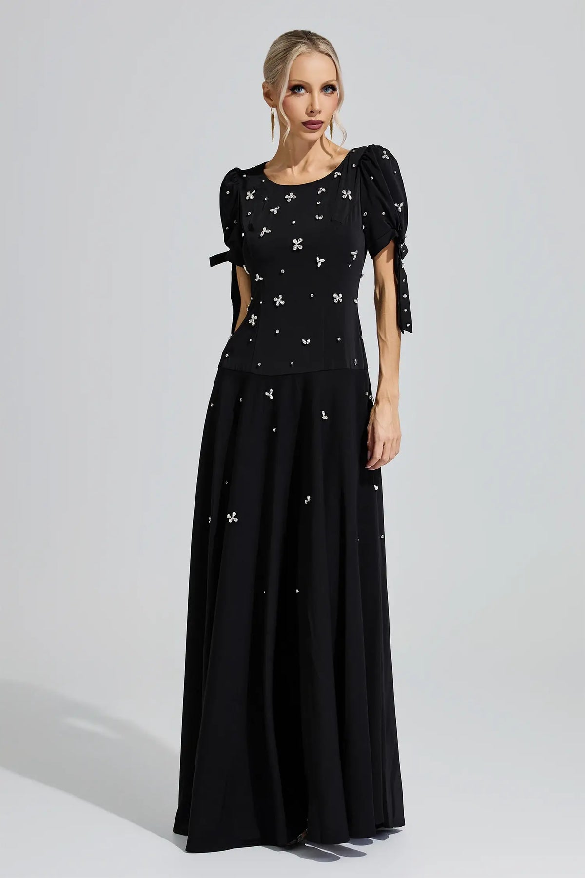 Theodosia Black Puff Sleeve Maxi Dress