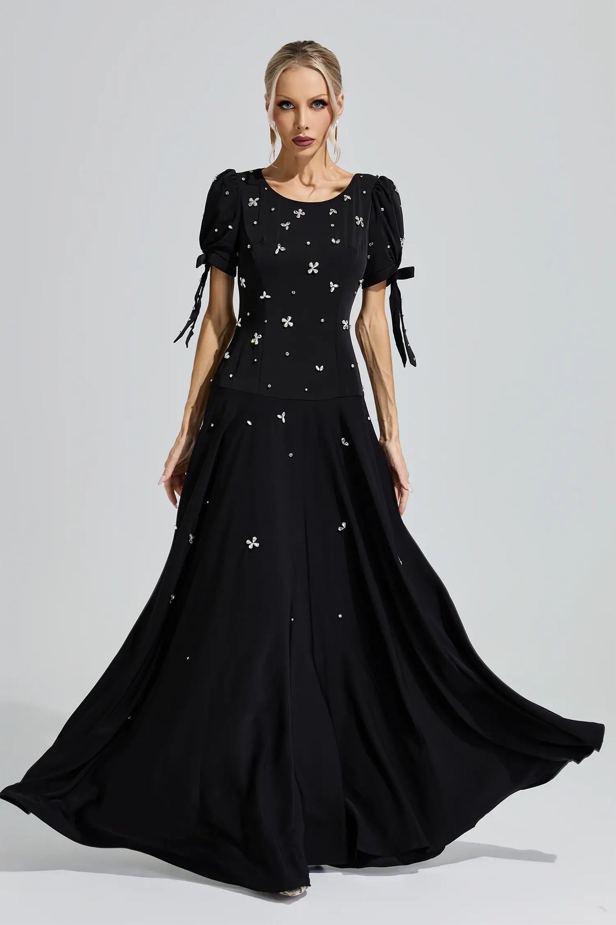 Theodosia Black Puff Sleeve Maxi Dress