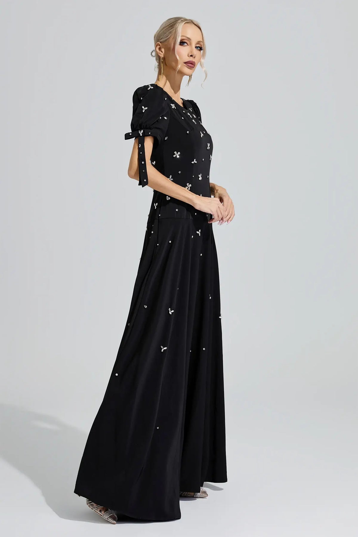 Theodosia Black Puff Sleeve Maxi Dress