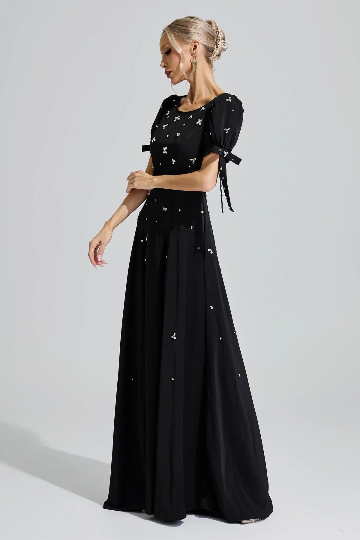 Theodosia Black Puff Sleeve Maxi Dress