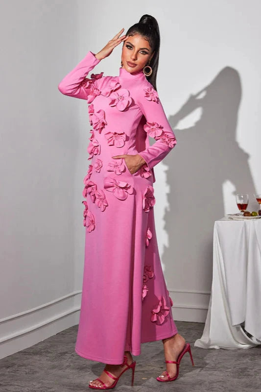 Elva Pink Long Sleeve Floral Maxi Dress