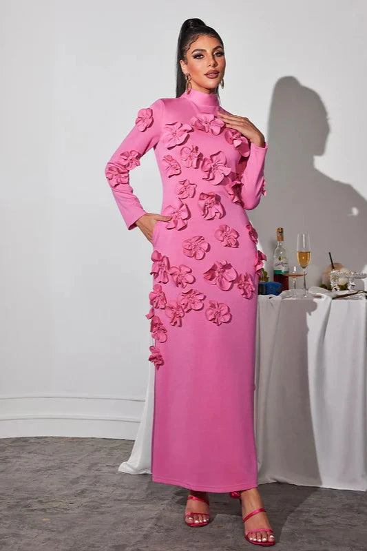 Elva Pink Long Sleeve Floral Maxi Dress