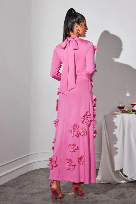 Elva Pink Long Sleeve Floral Maxi Dress