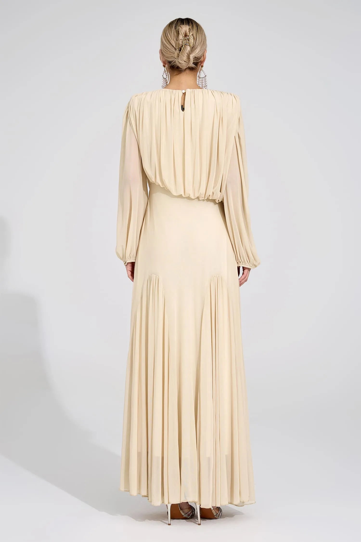 Calypso Beige Pleated Maxi Dress
