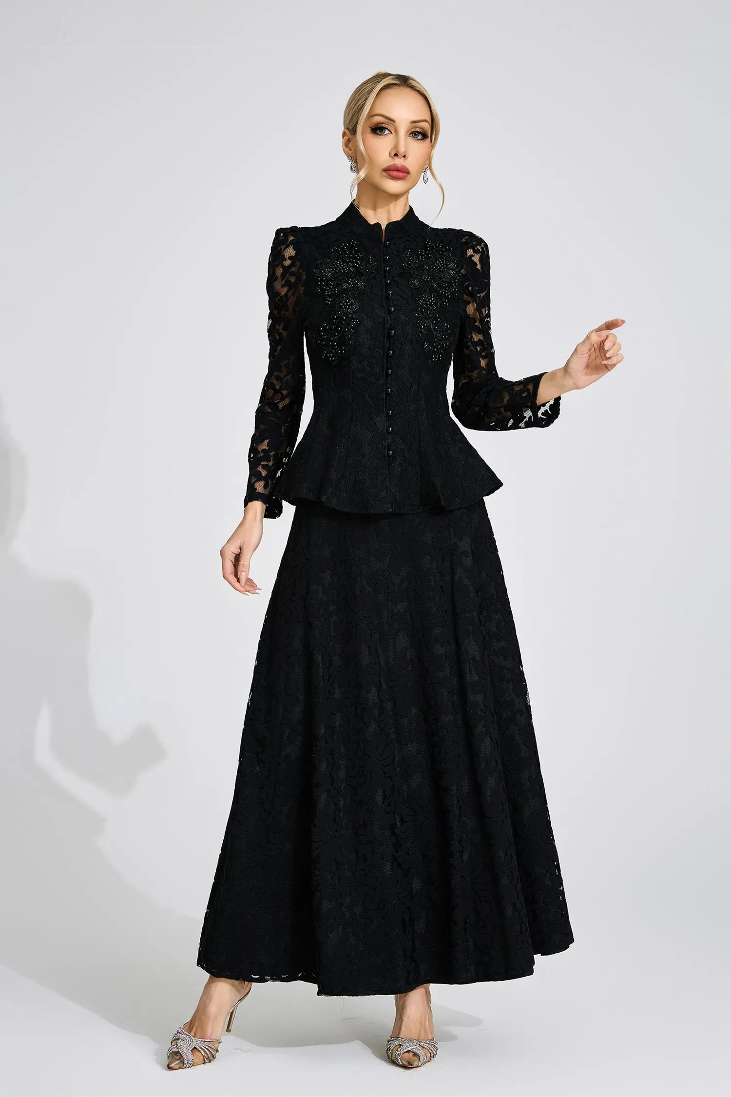 Leontine Black Lace Two Piece Set
