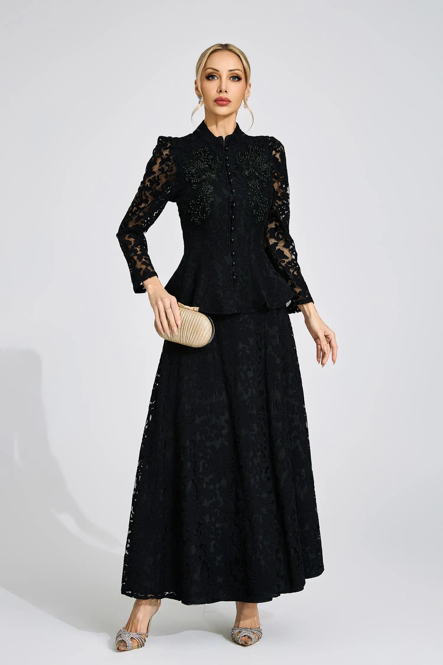 Leontine Black Lace Two Piece Set