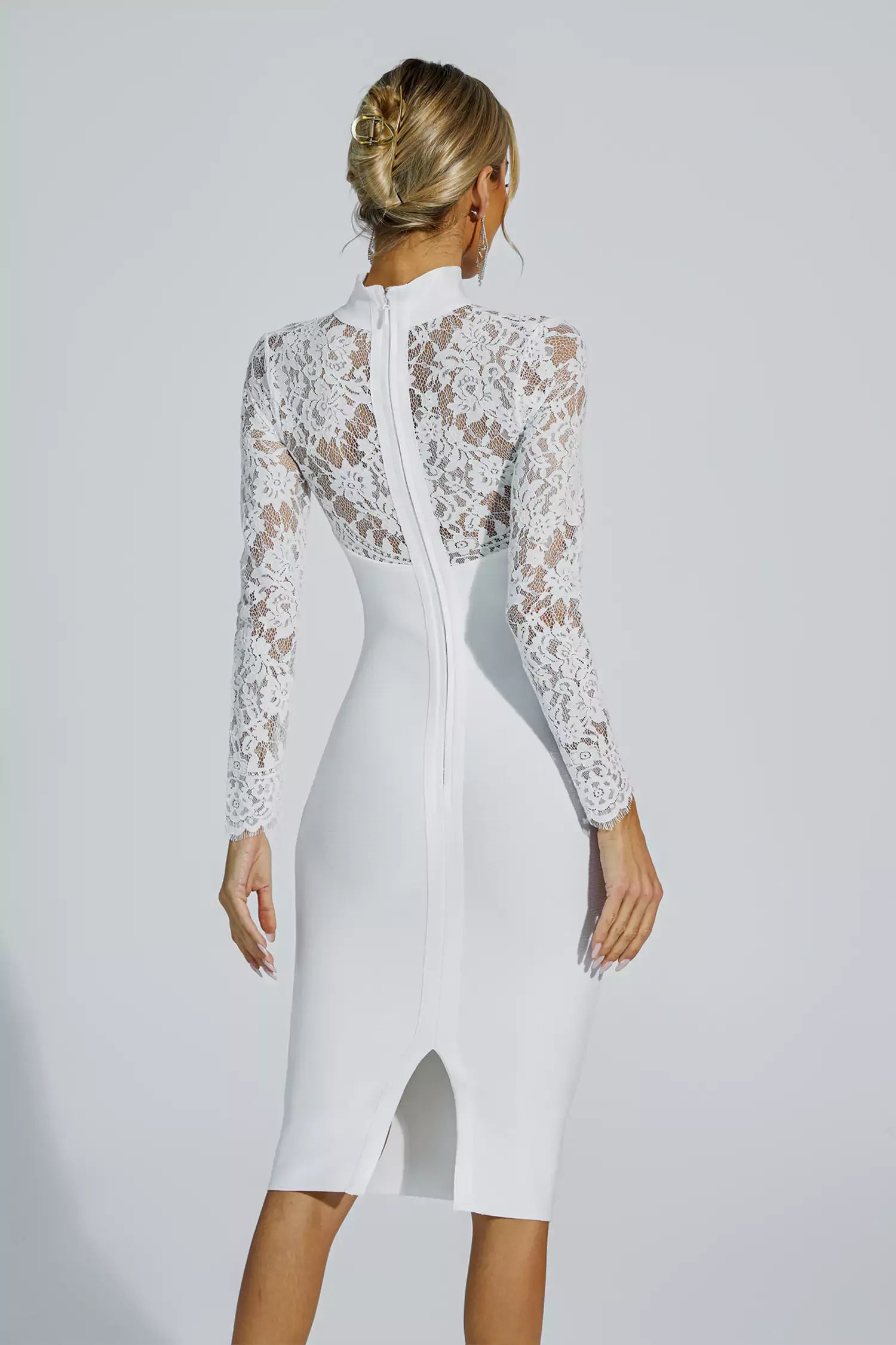 Liv White Lace Sleeve Bandage Midi Dress