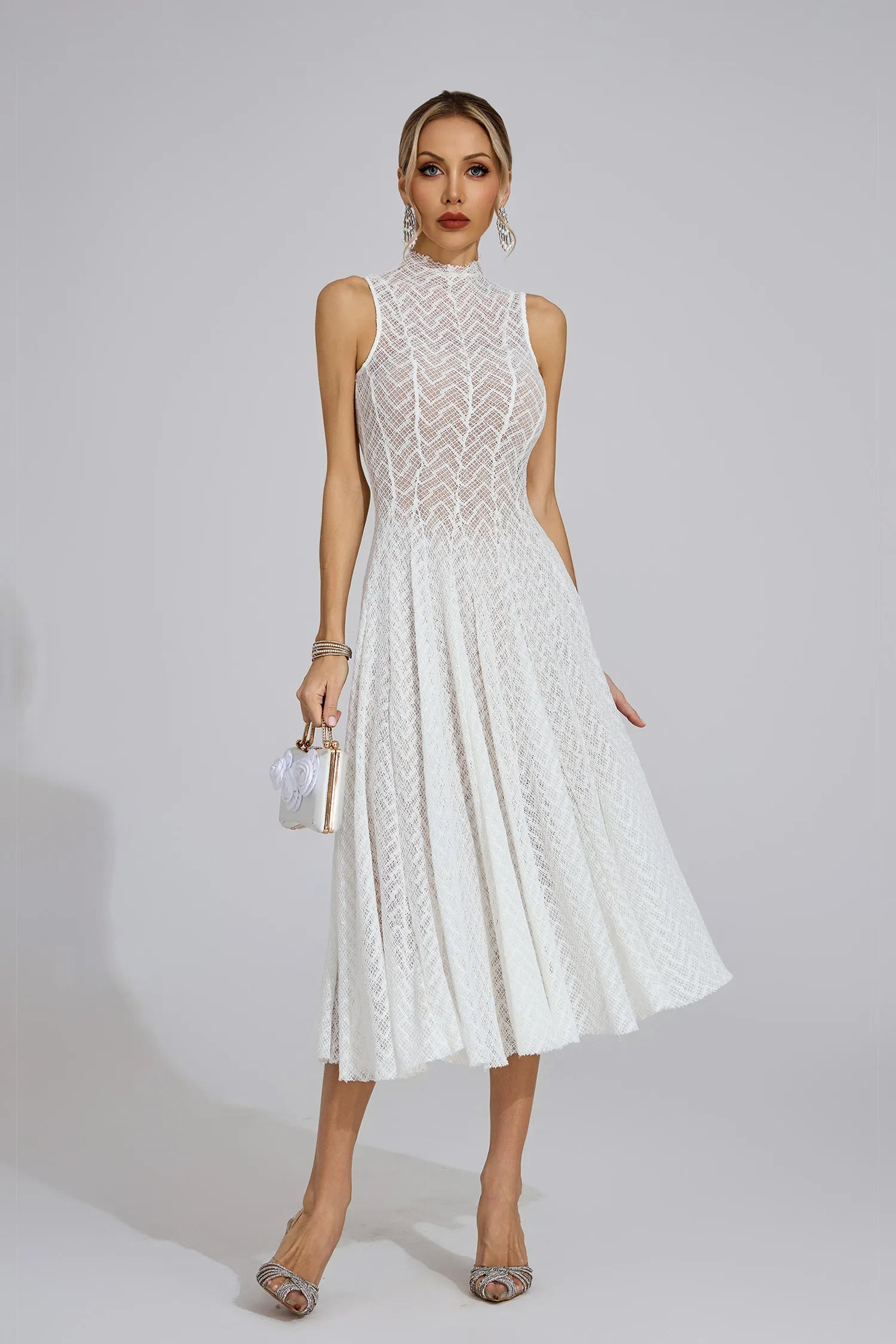 Linda White Lace Sleeveless Maxi Dress