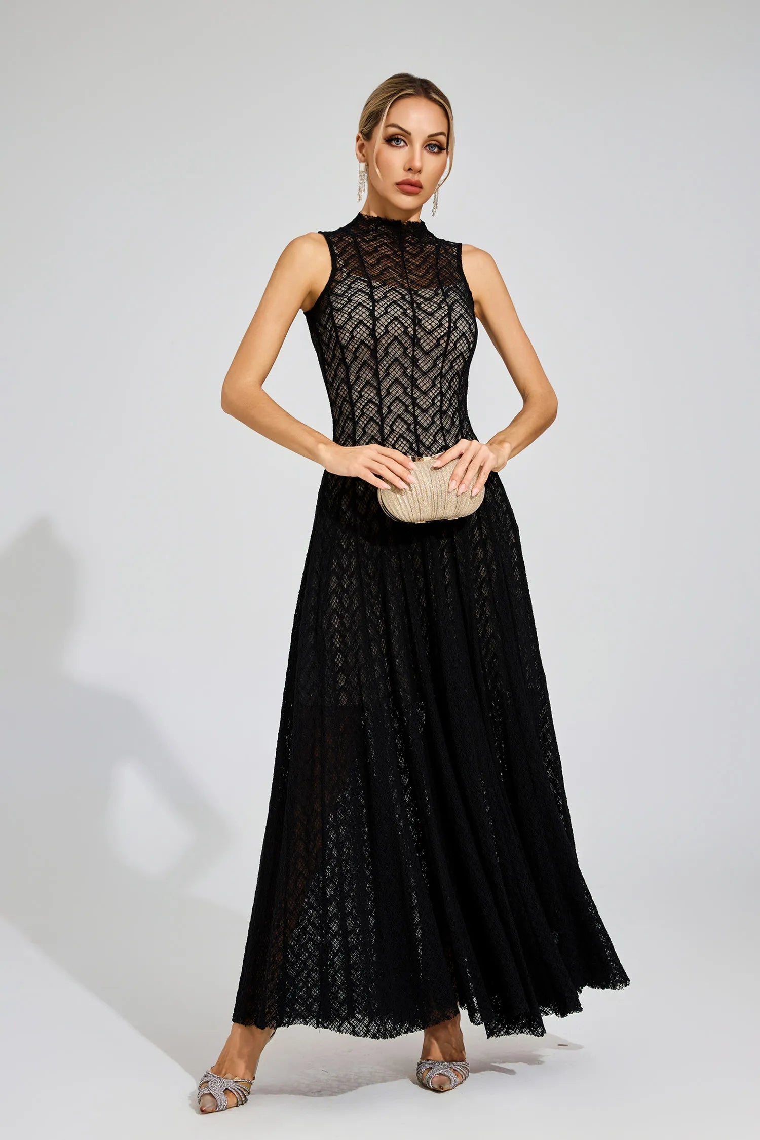 Linda Black Lace Sleeveless Maxi Dress